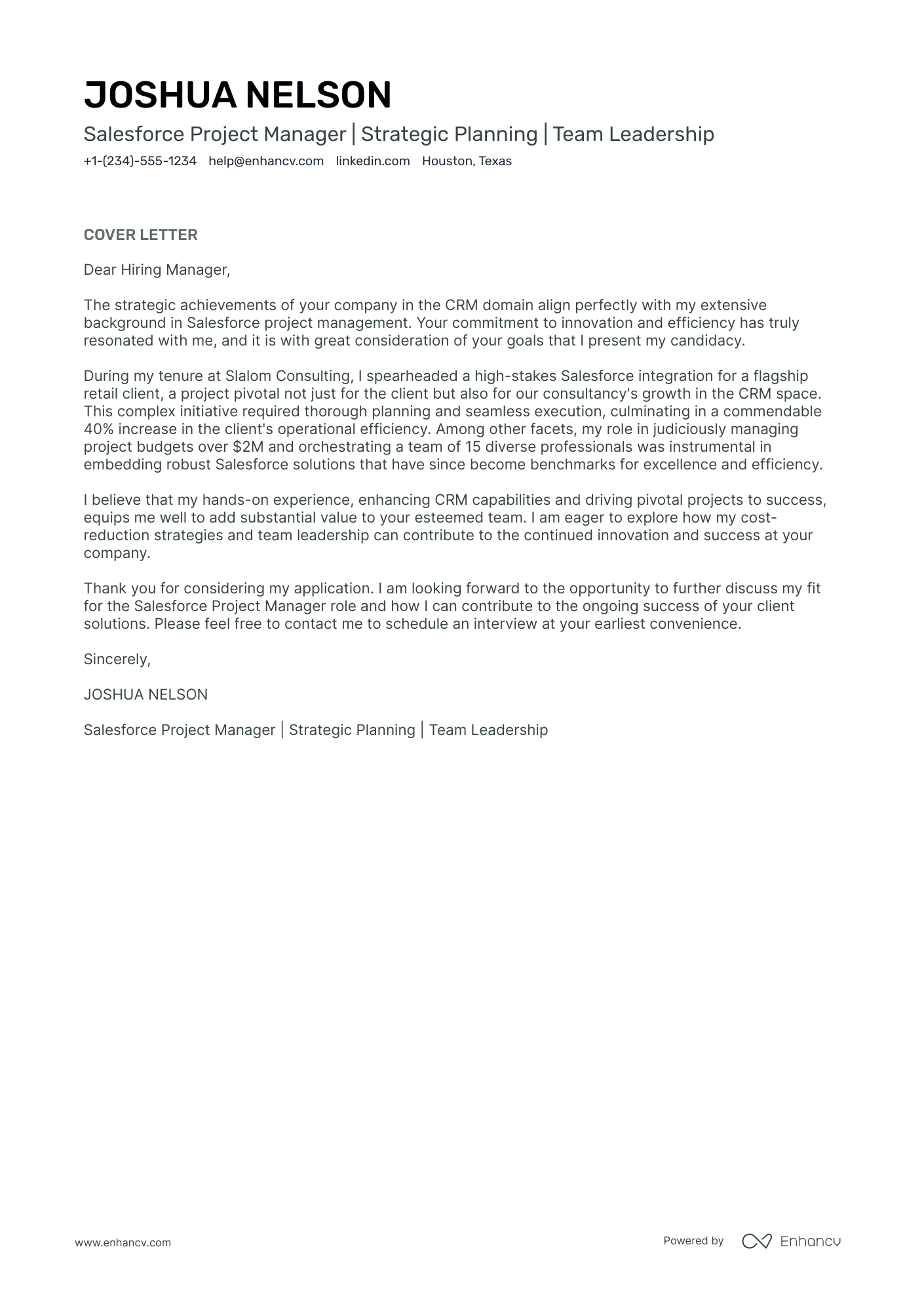 Salesforce Project Manager Resume Example
