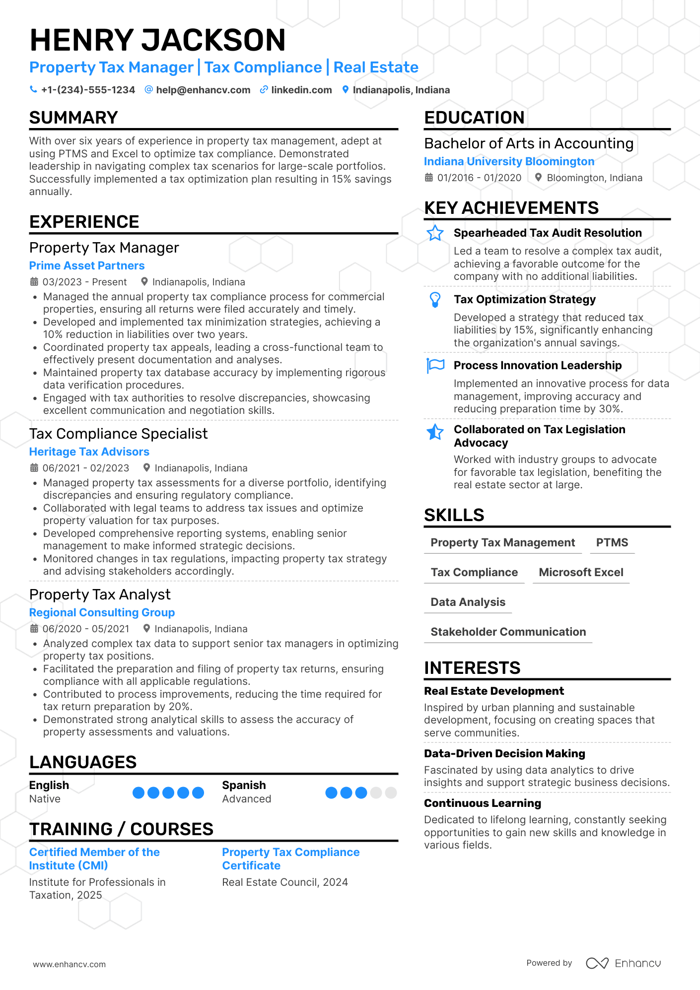 Property Tax Manager Resume Example