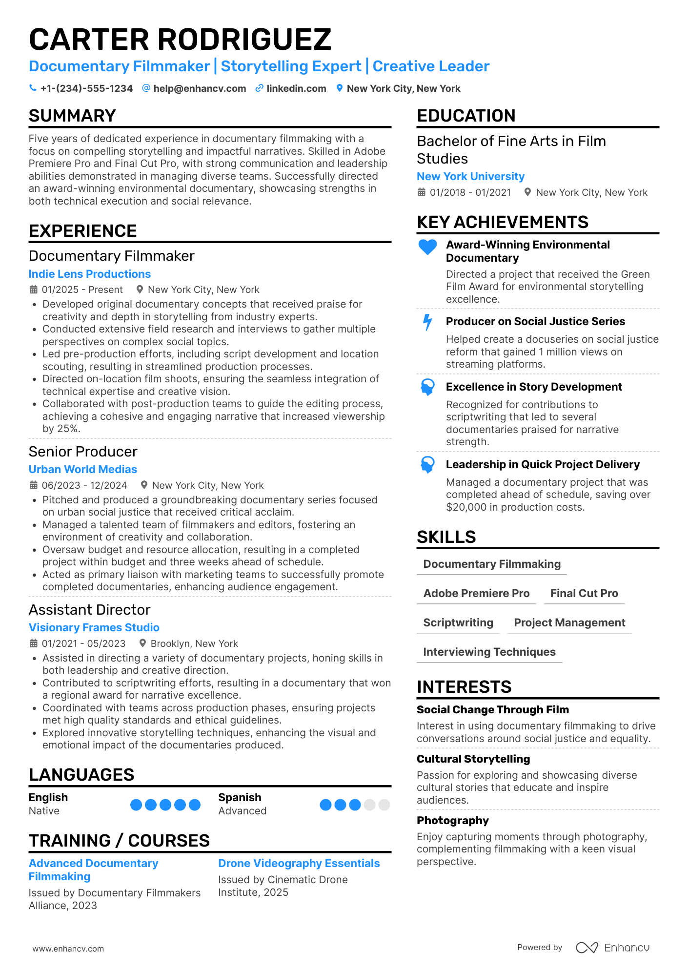 Documentary Filmmaker Resume Example