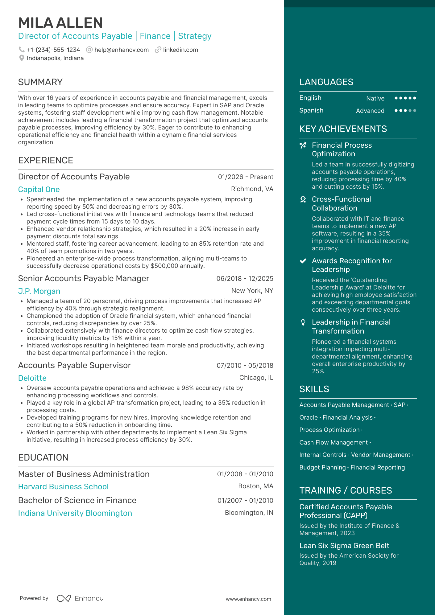 Director of Accounts Payable Resume Example