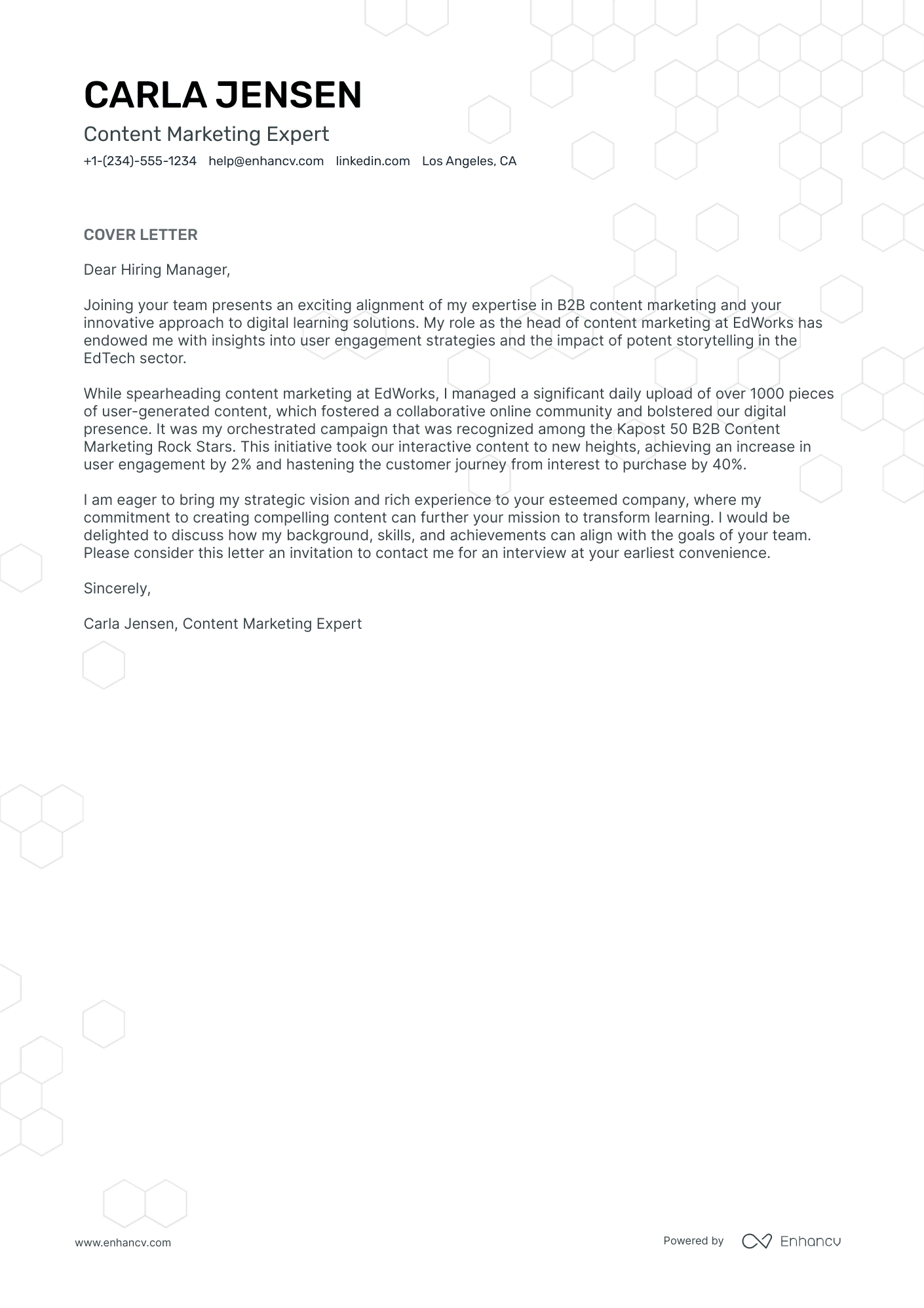 Content Marketing Resume Example