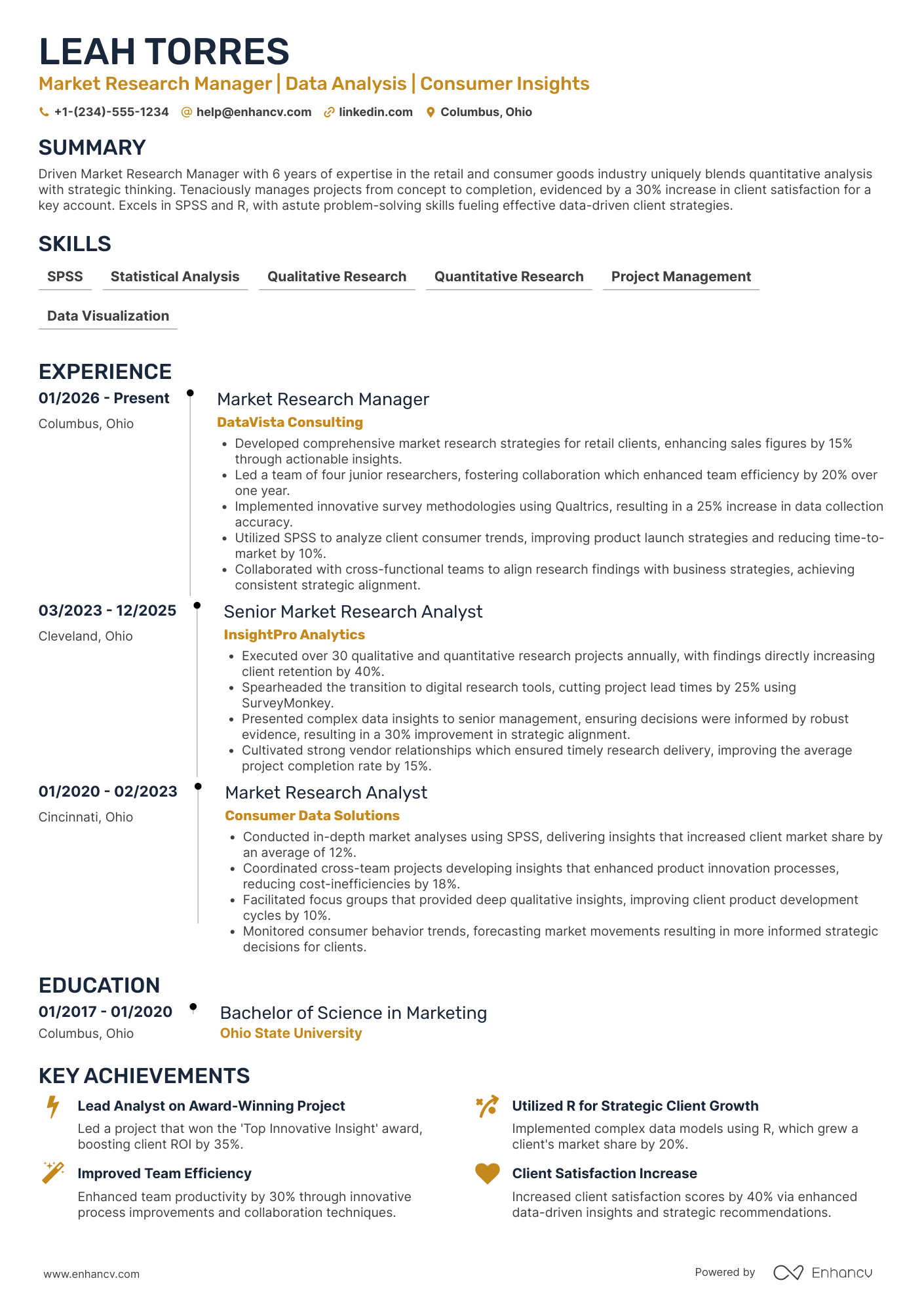 Market Research Manager Resume Example