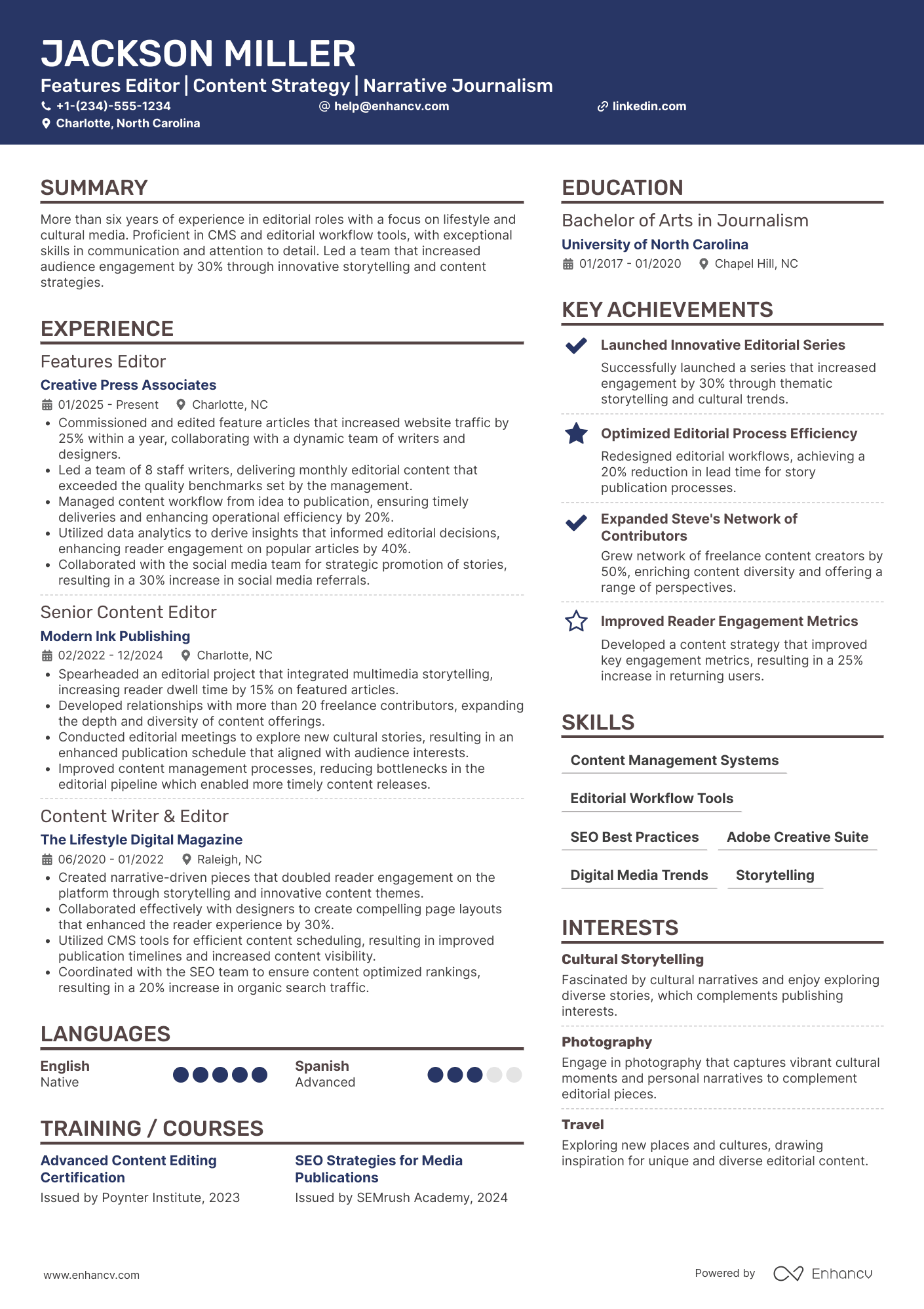 Features Editor Resume Example