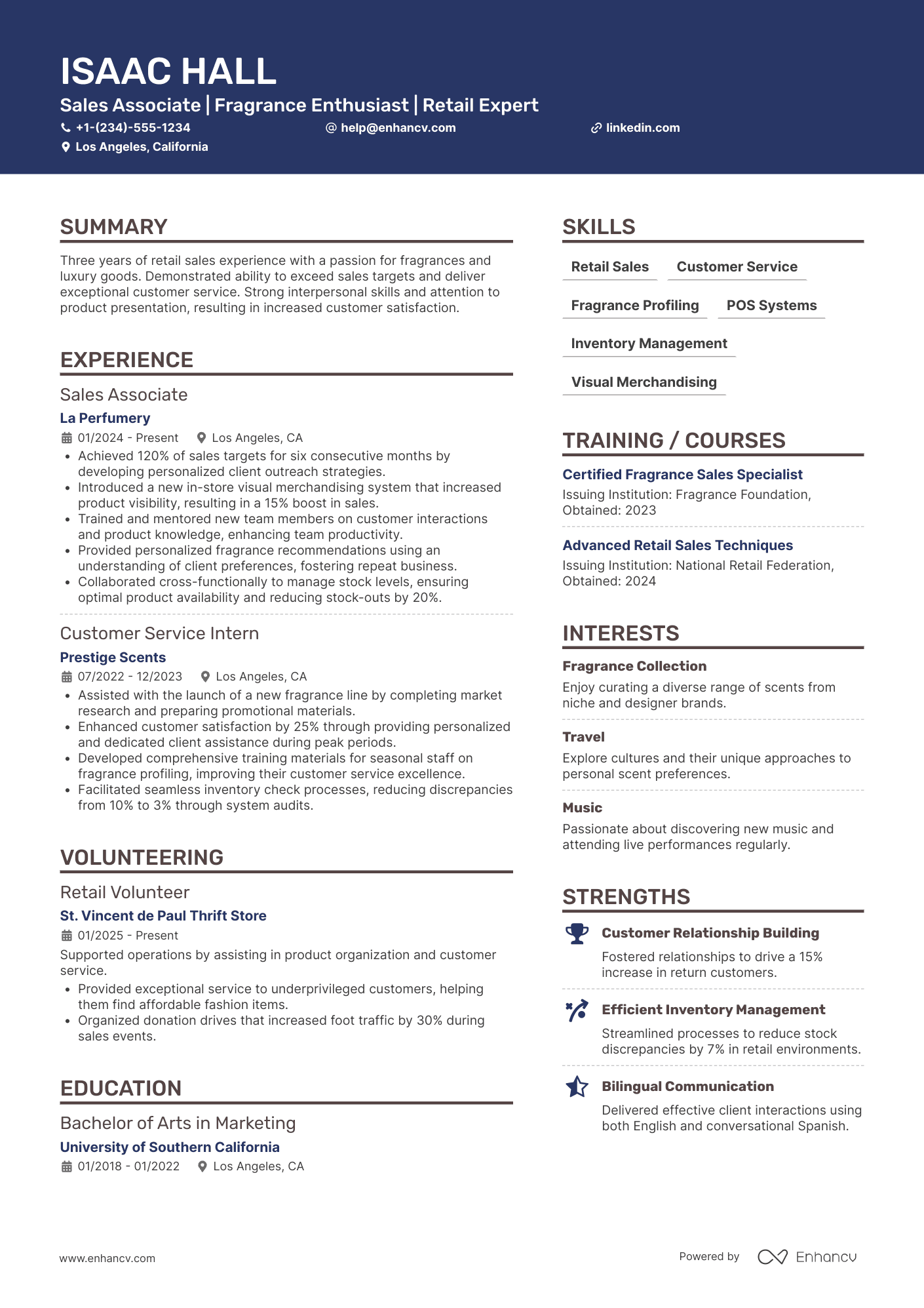 Fragrance Sales Associate Resume Example