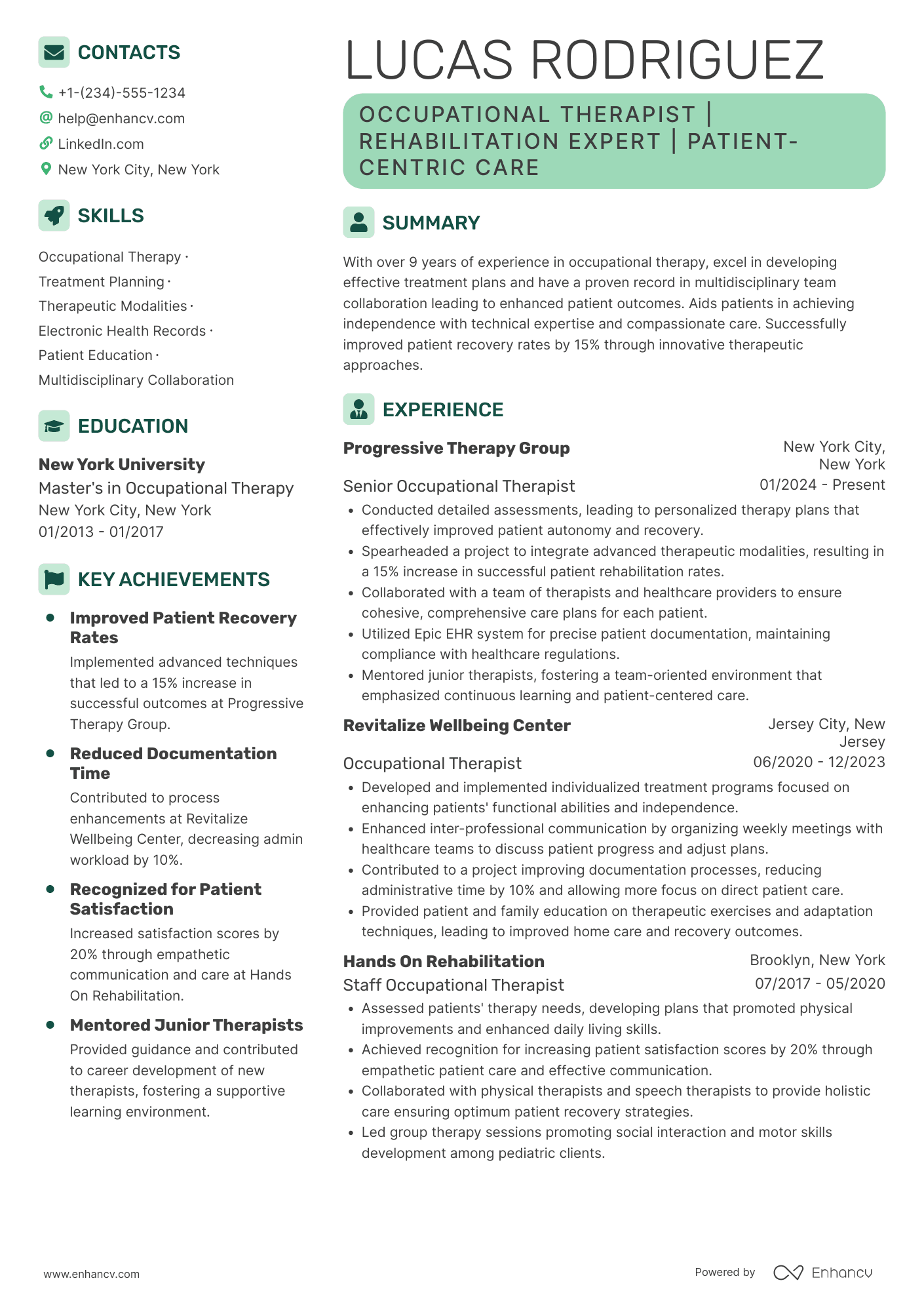 Occupational Therapist Resume Example