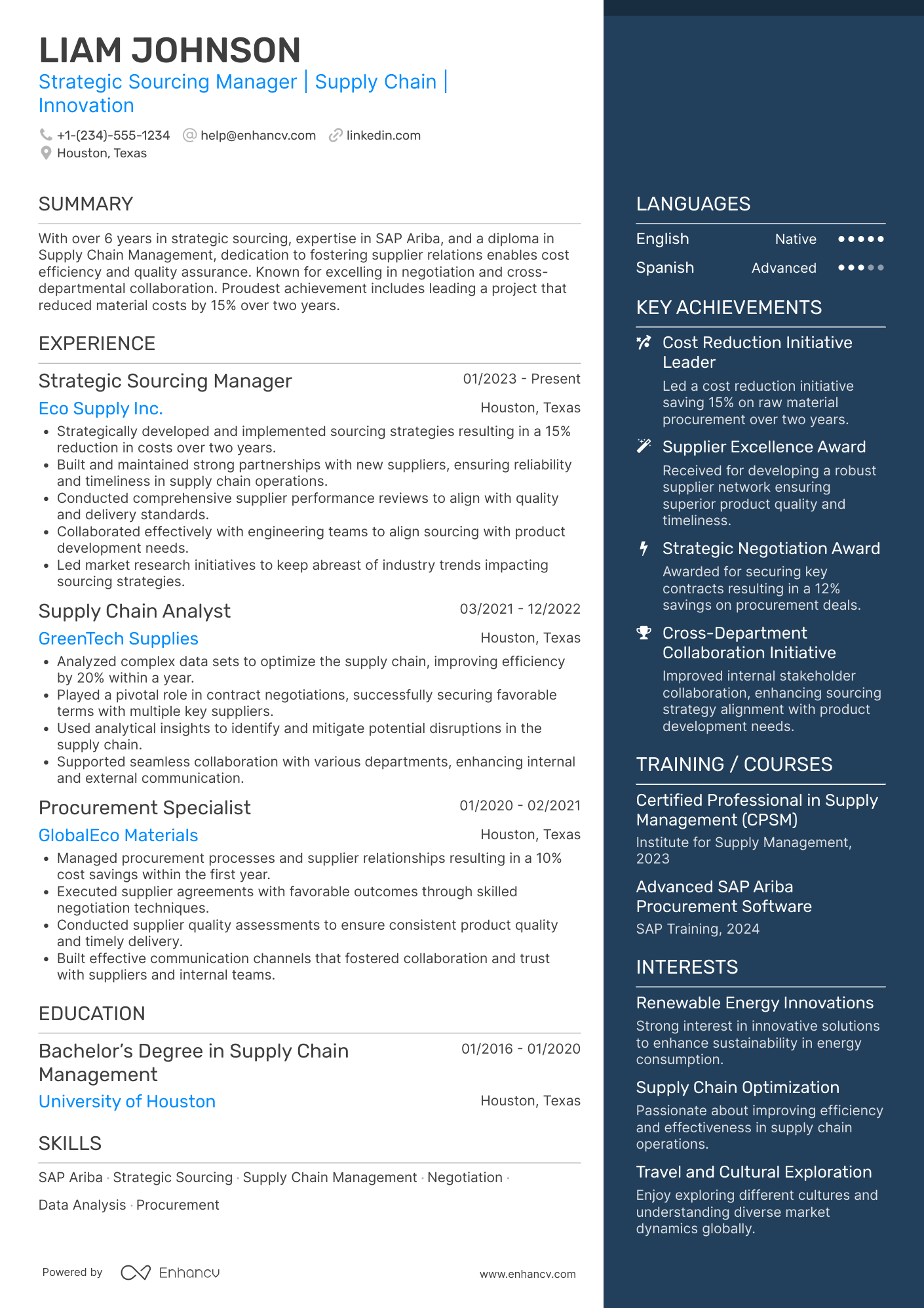 Strategic Sourcing Manager Resume Example