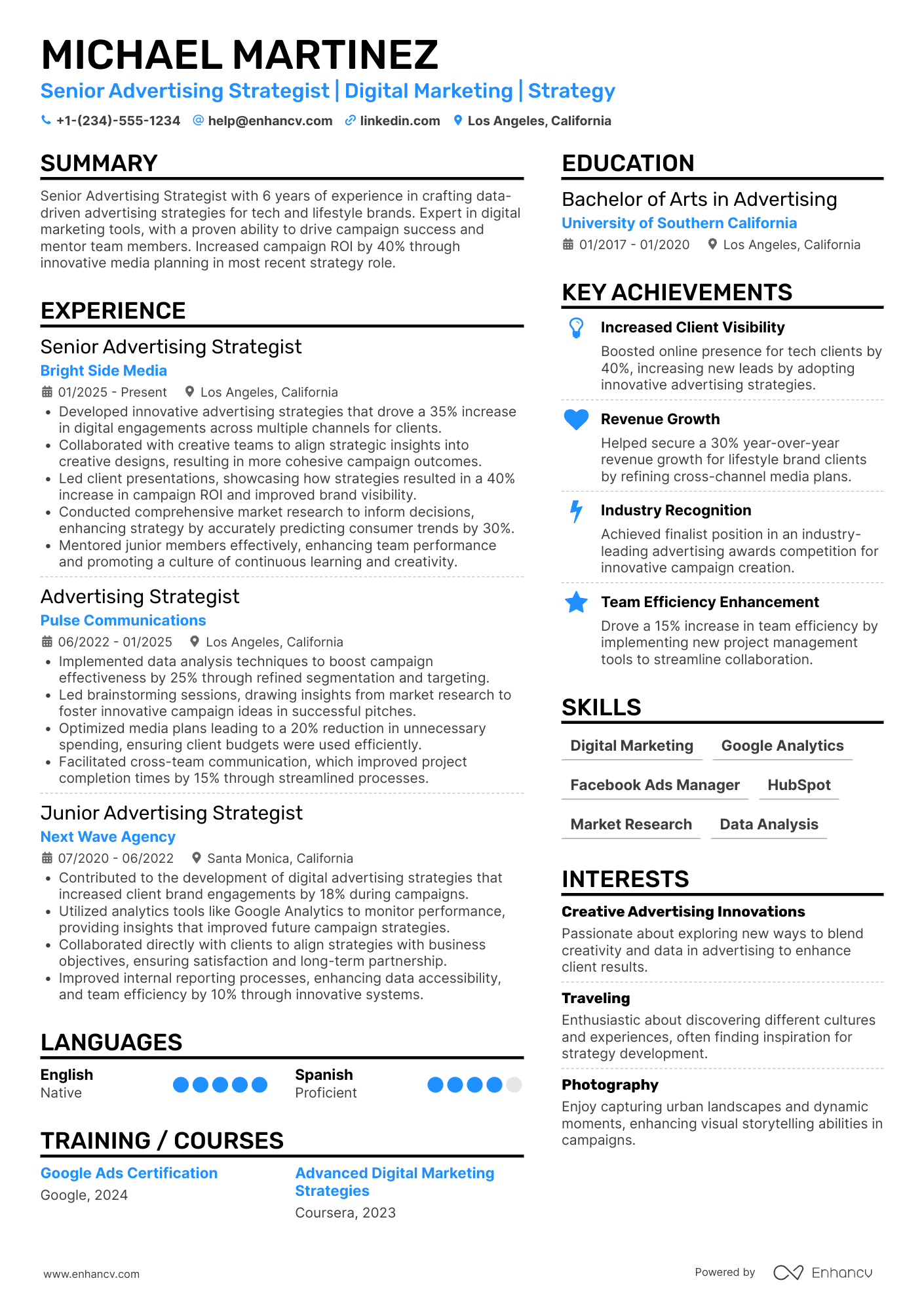 Senior Advertising Strategist Resume Example