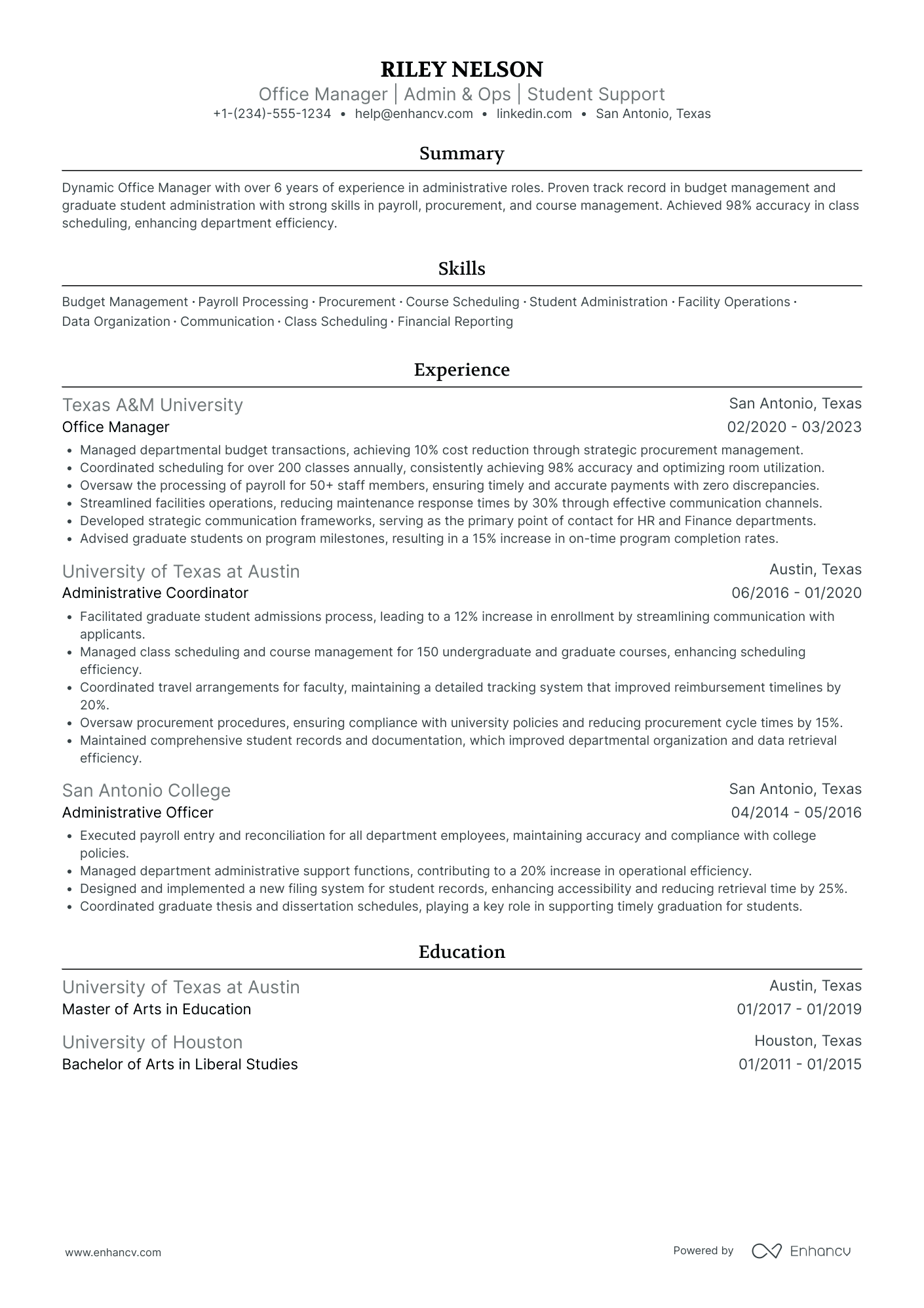 Administrative Office Manager Resume Example