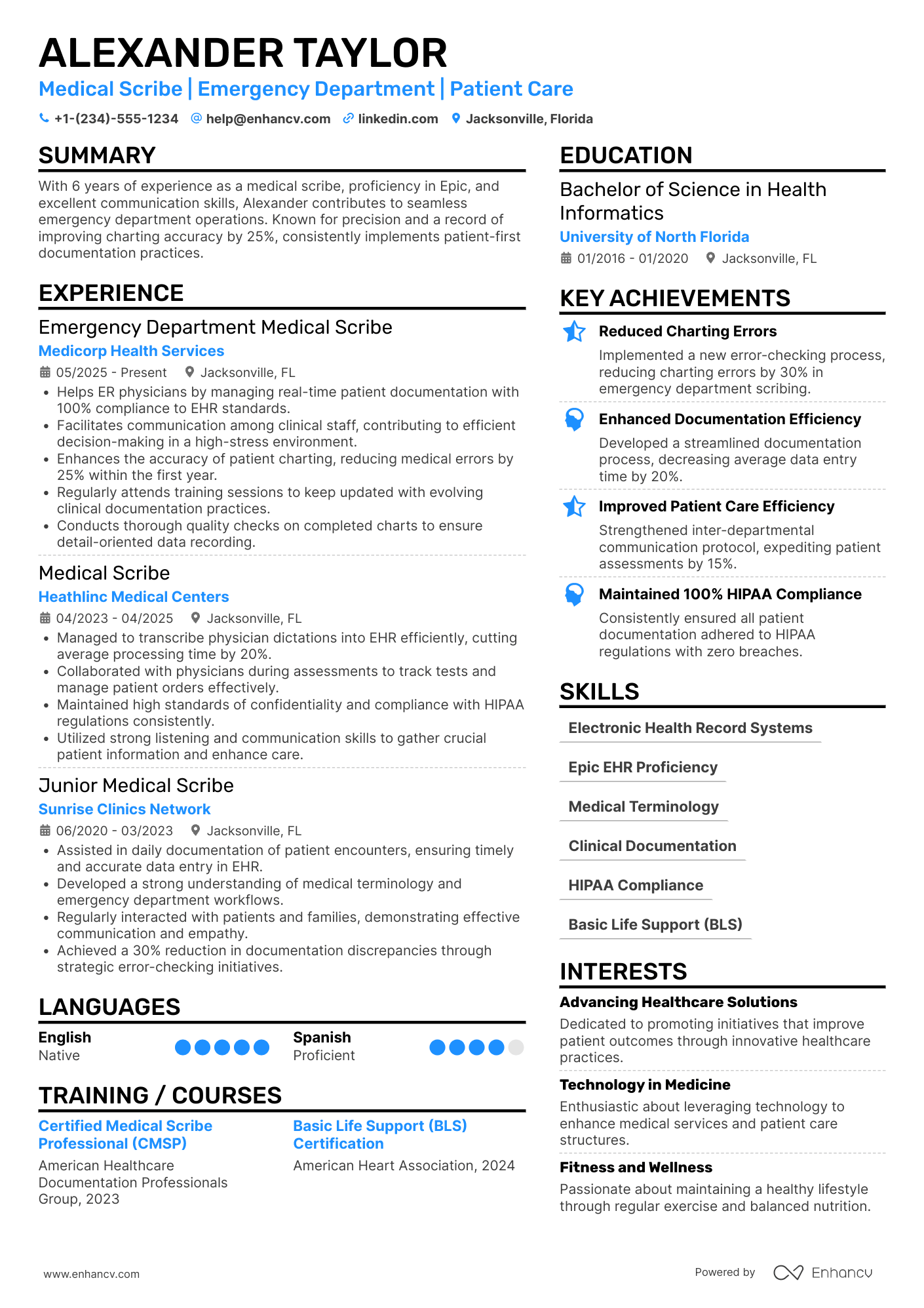Emergency Department Medical Scribe Resume Example