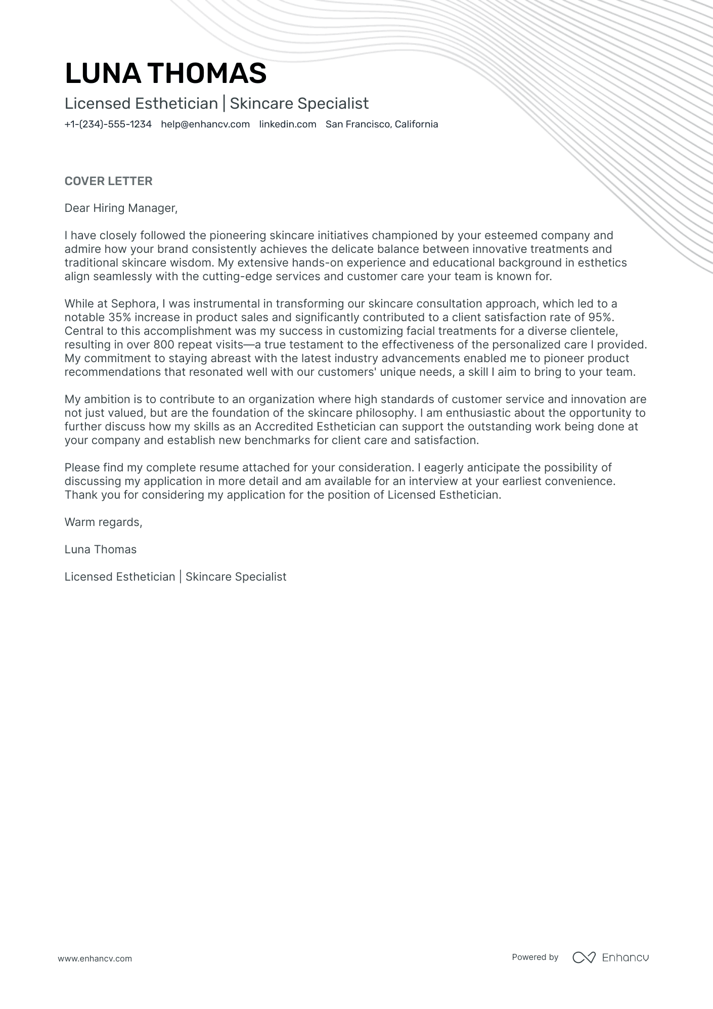 Freelance Esthetician Resume Example