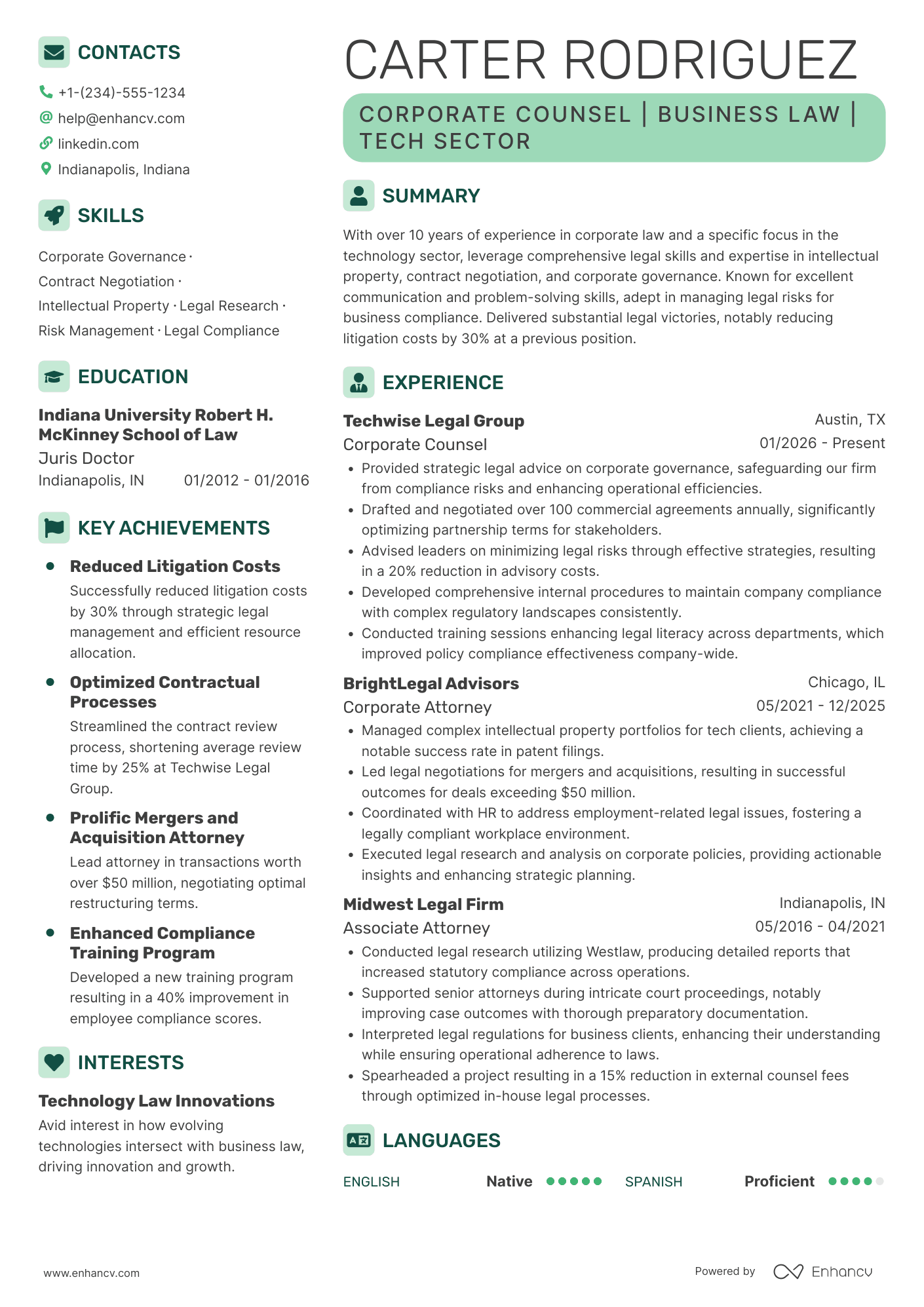 Corporate Counsel Resume Example