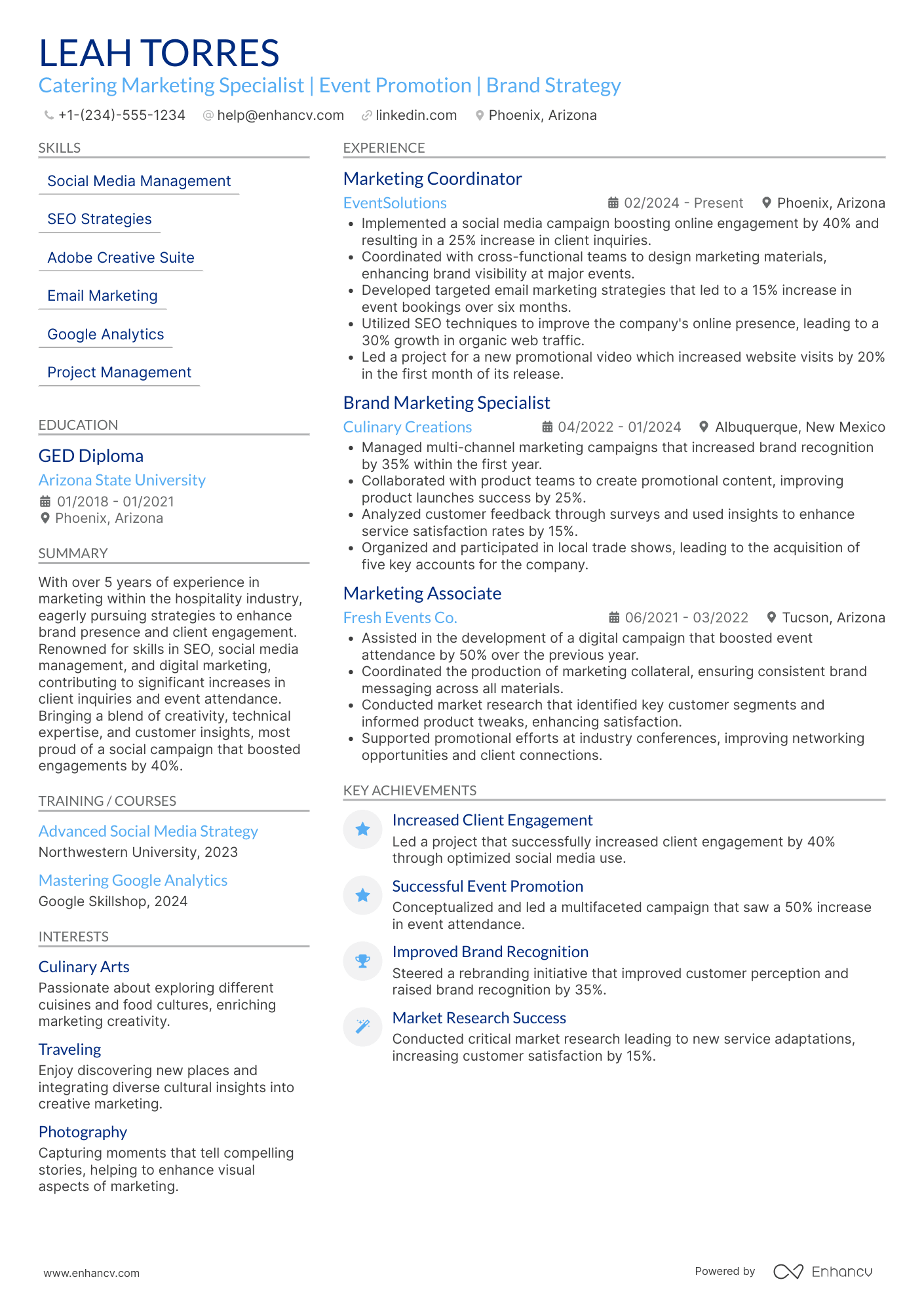 Catering Marketing Specialist Resume Example