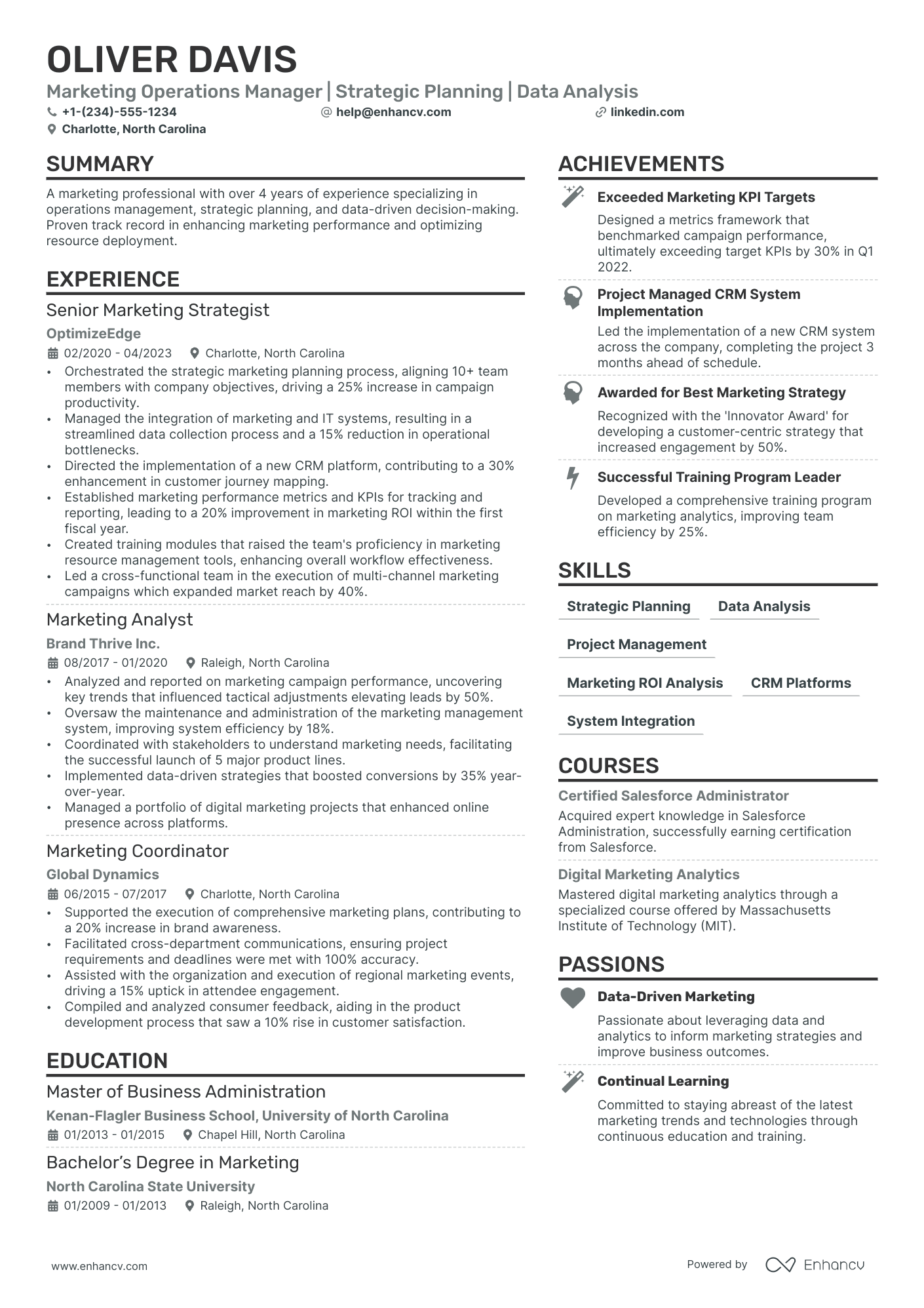Marketing Operations Manager Resume Example