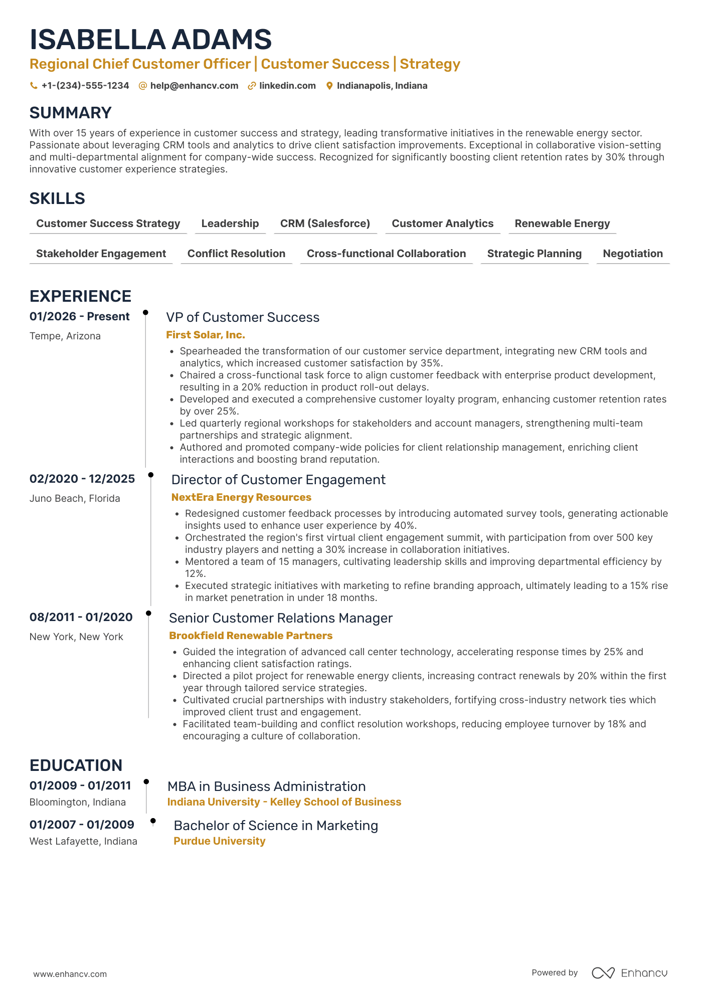 Regional Chief Customer Officer Resume Example