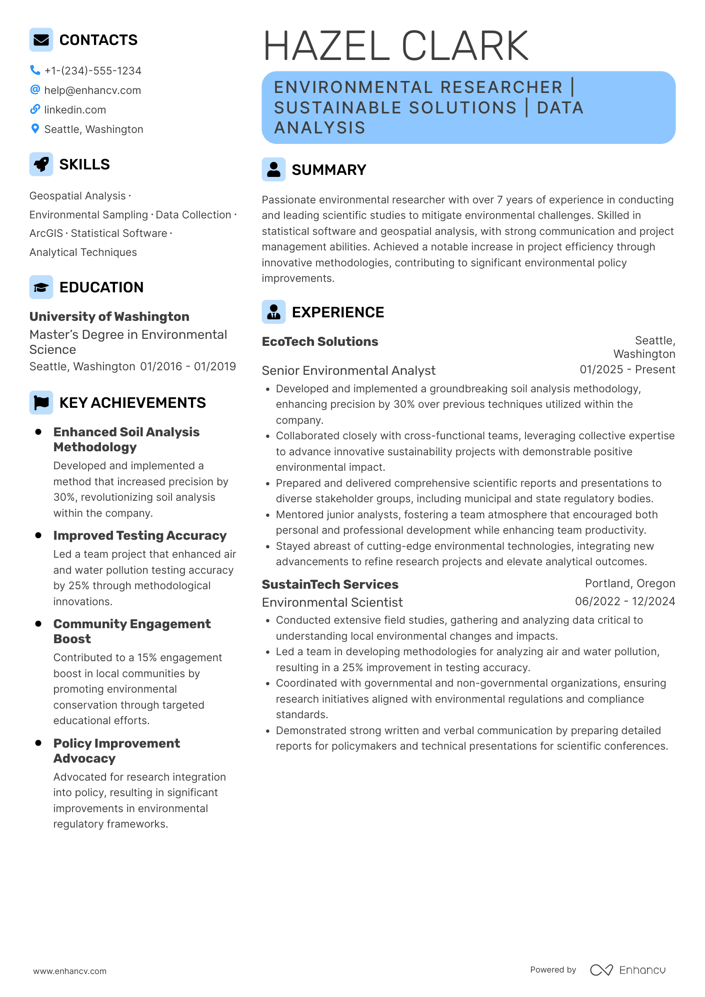 Environmental Researcher Resume Example