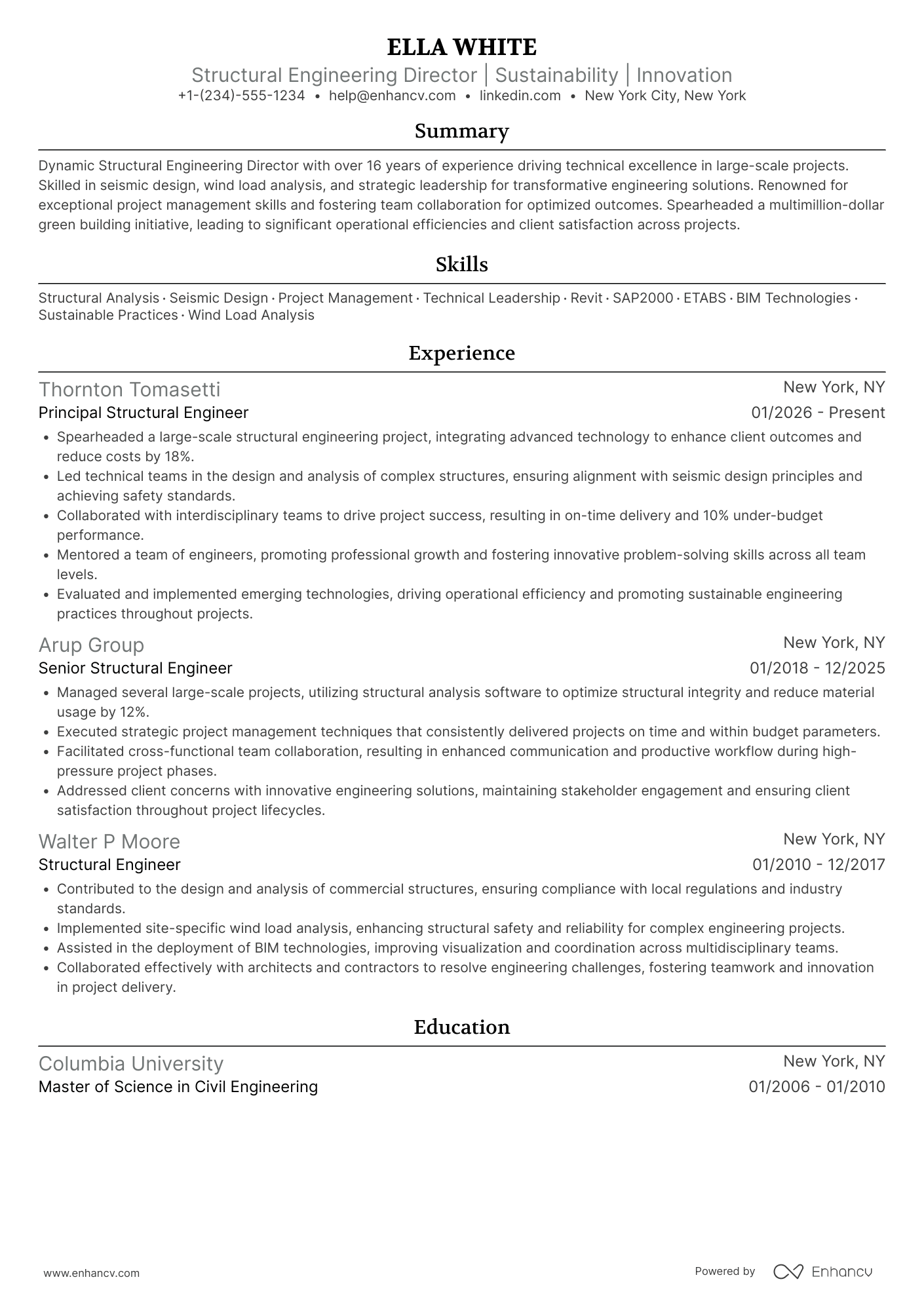 Structural Engineering Director Resume Example