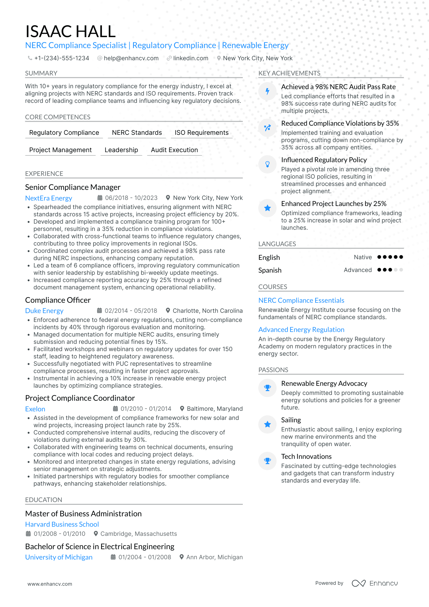 Chief Compliance Officer in Energy Resume Example
