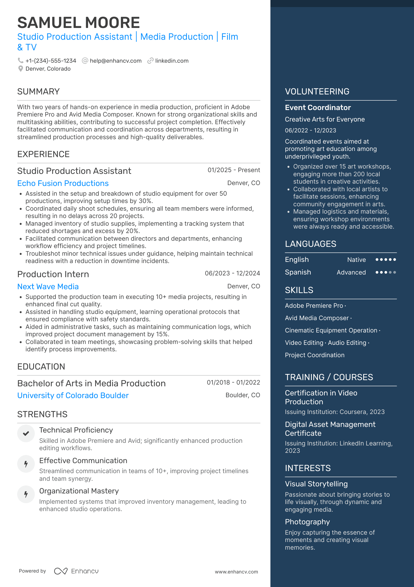 Studio Production Assistant Resume Example