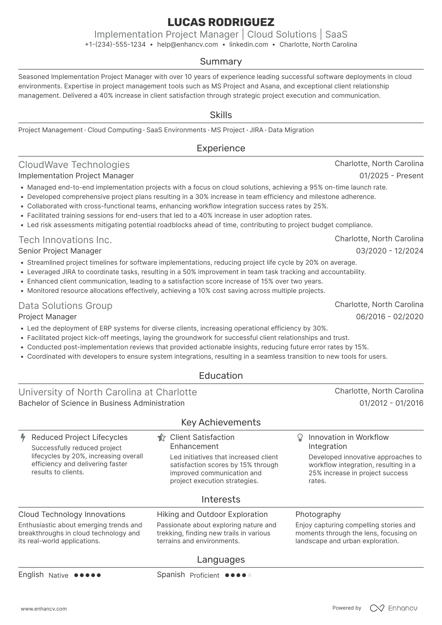 Implementation Project Manager Resume Example