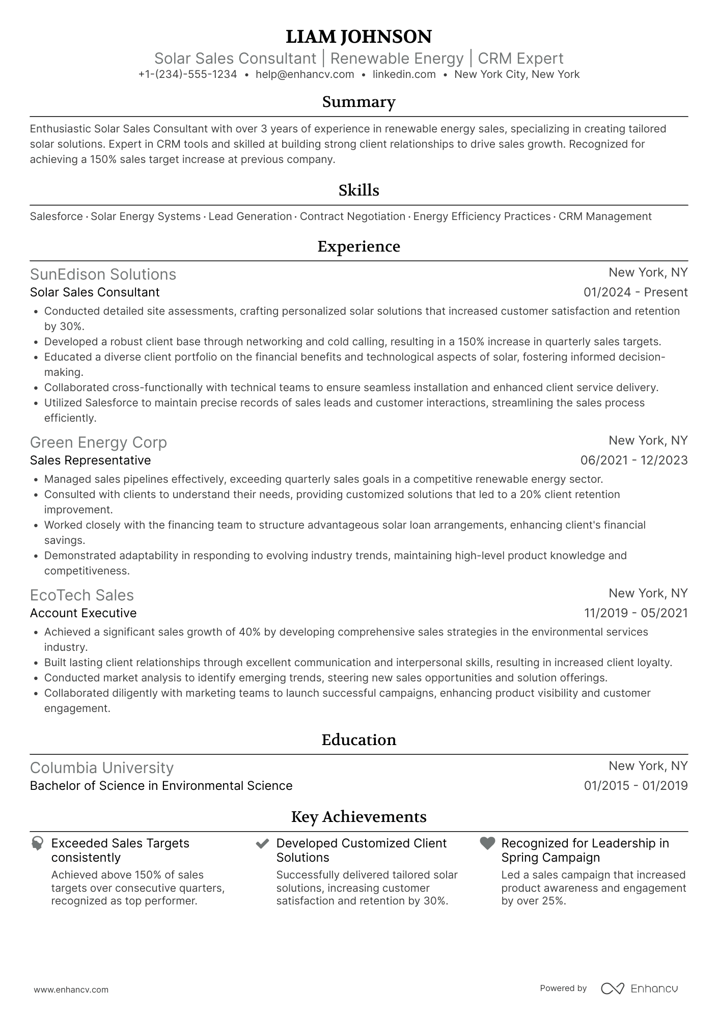 Solar Sales Resume Example