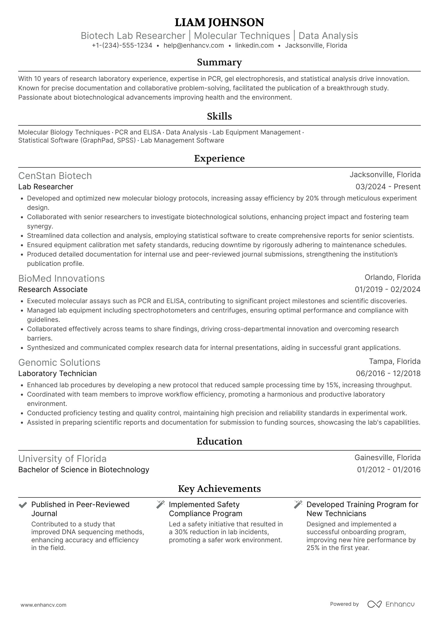 Lab Researcher Resume Example