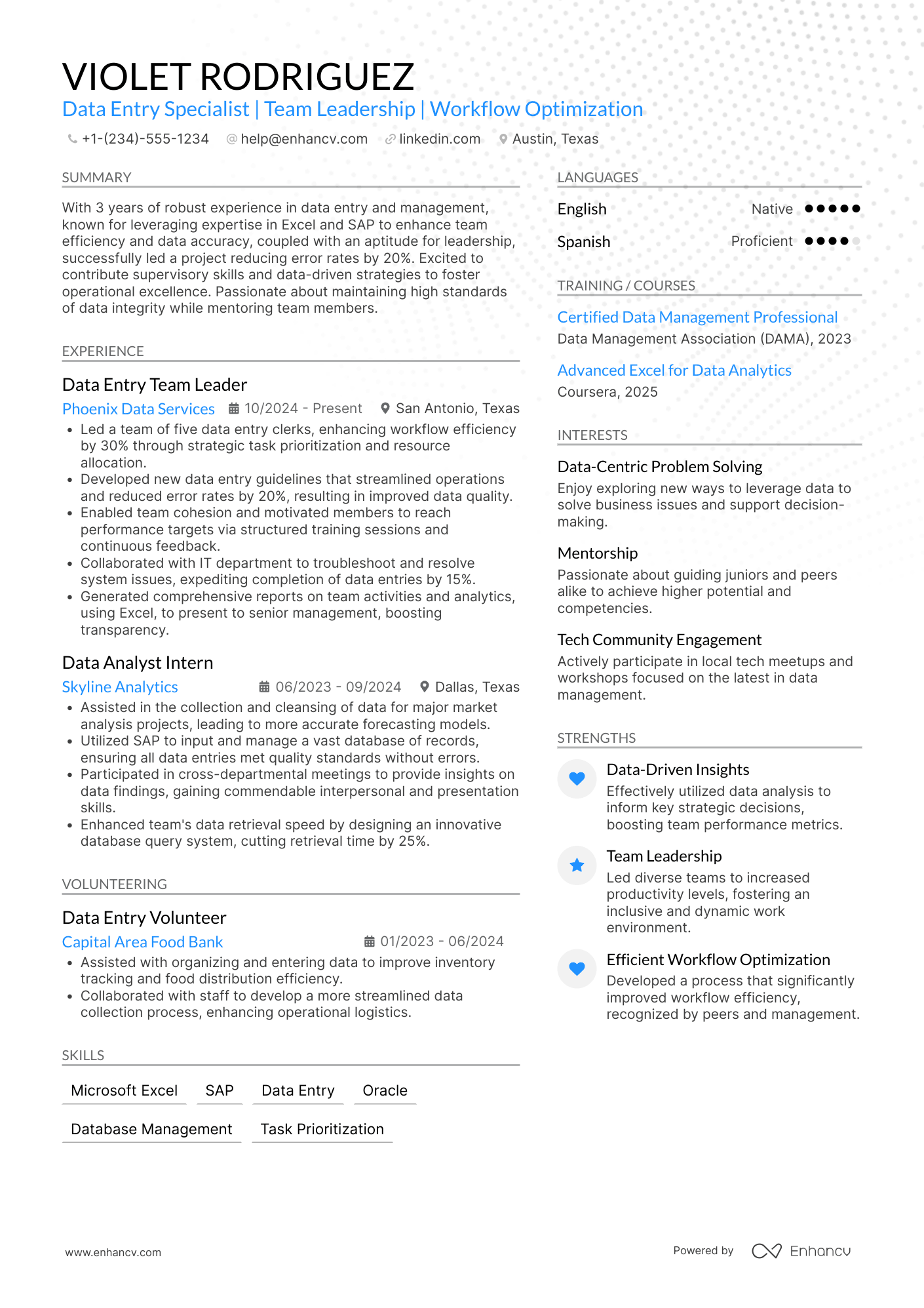 Data Entry Clerk Supervisor Resume Example