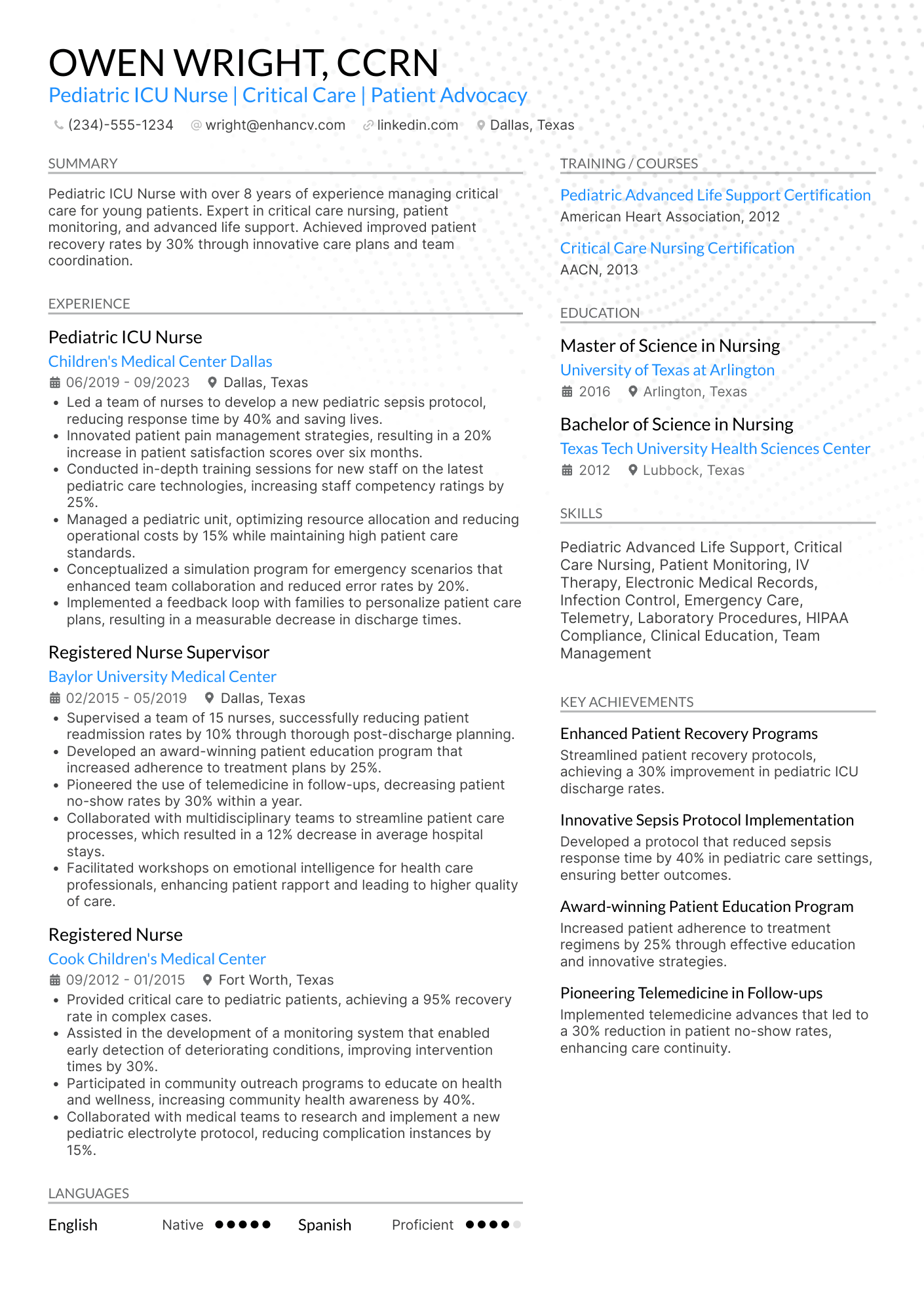 Pediatric Nurse Resume Example