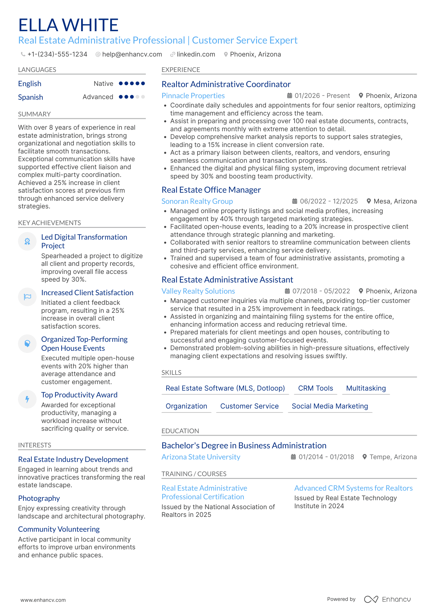 Realtor Assistant Resume Example