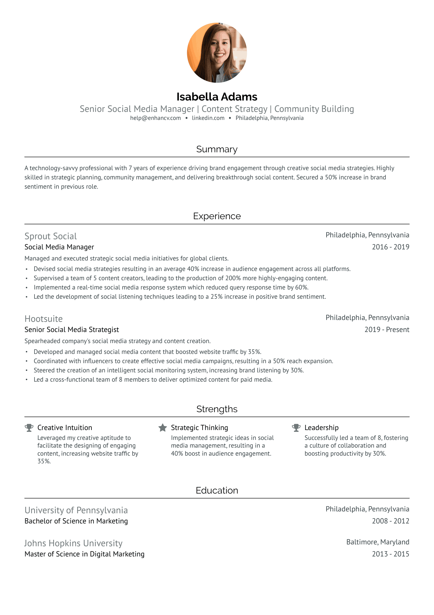 Senior Social Media Manager Resume Example