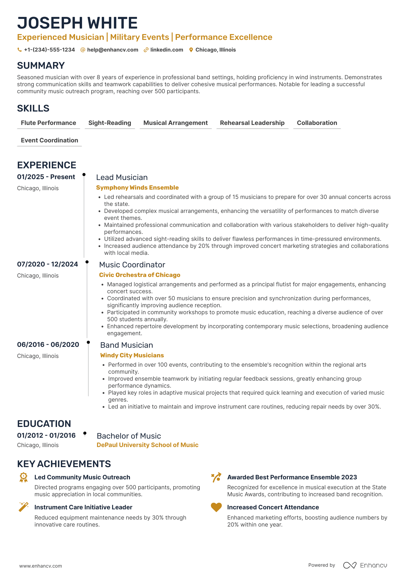 Military Band Musician Resume Example