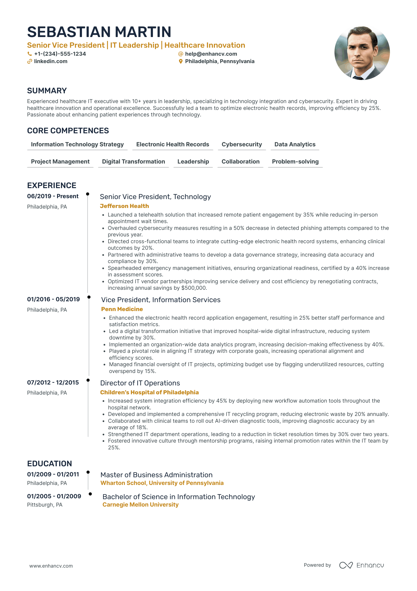 Chief Information Officer in Healthcare Resume Example