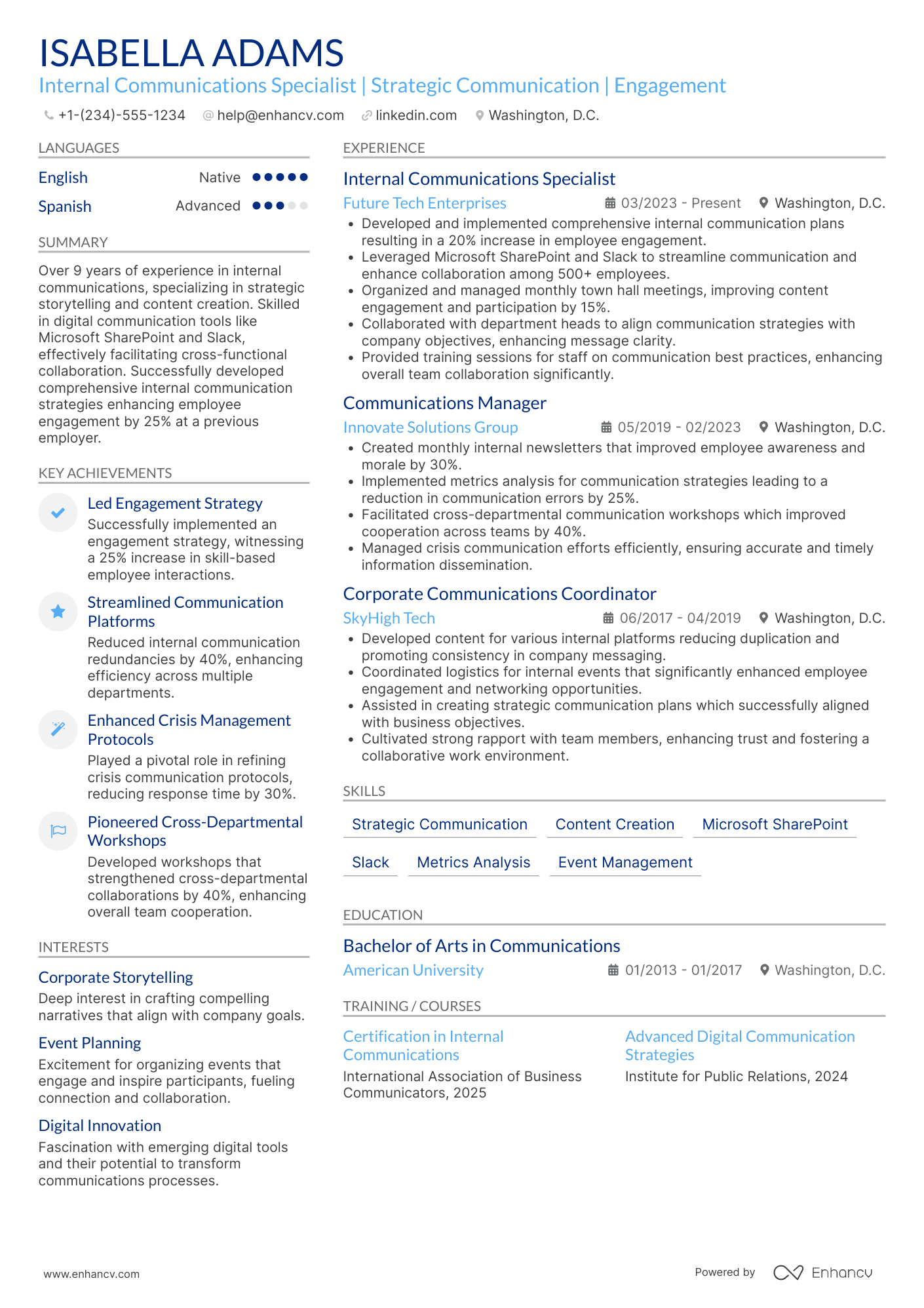 Internal Communications Resume Example