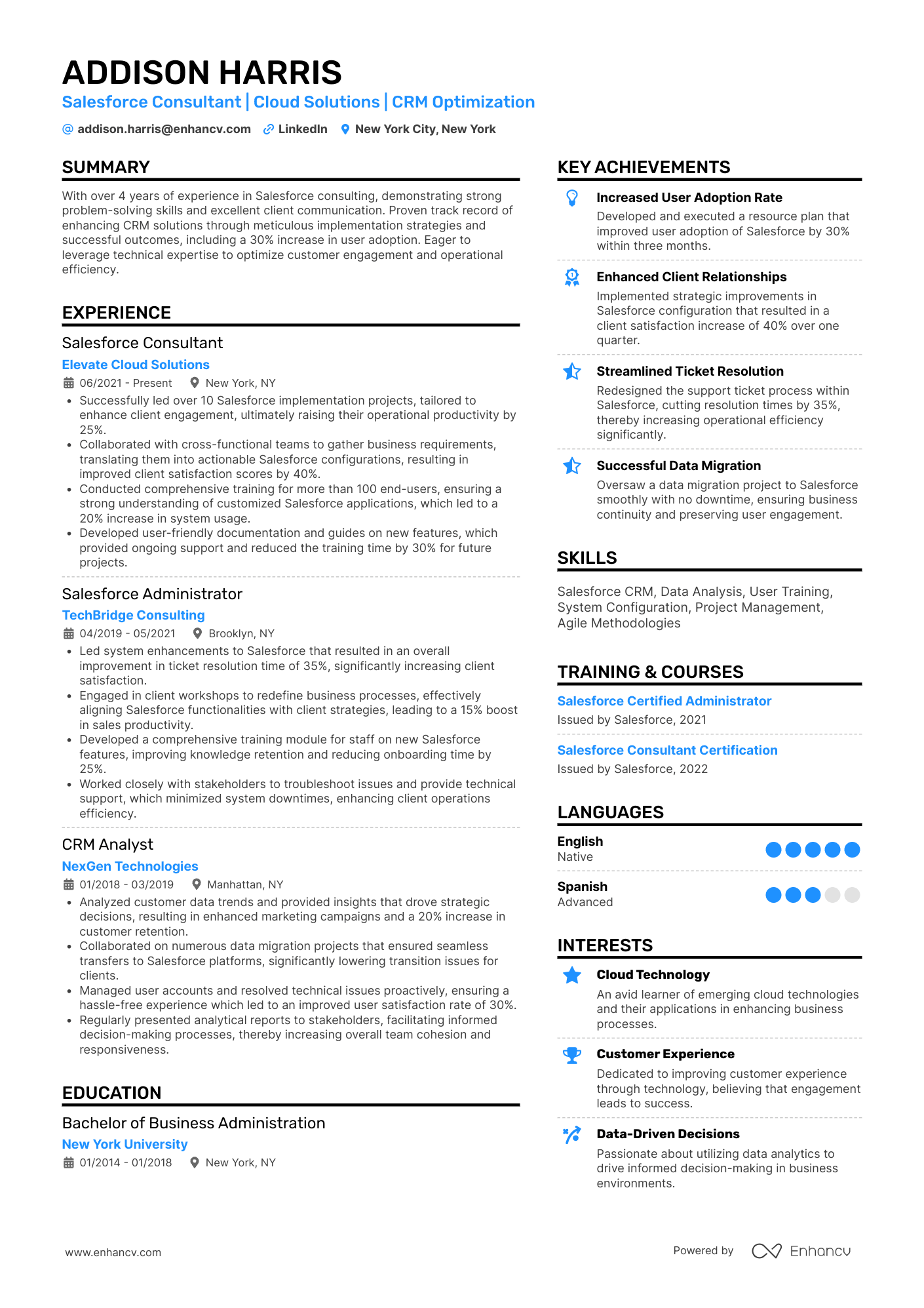 Salesforce Consultant Resume Example