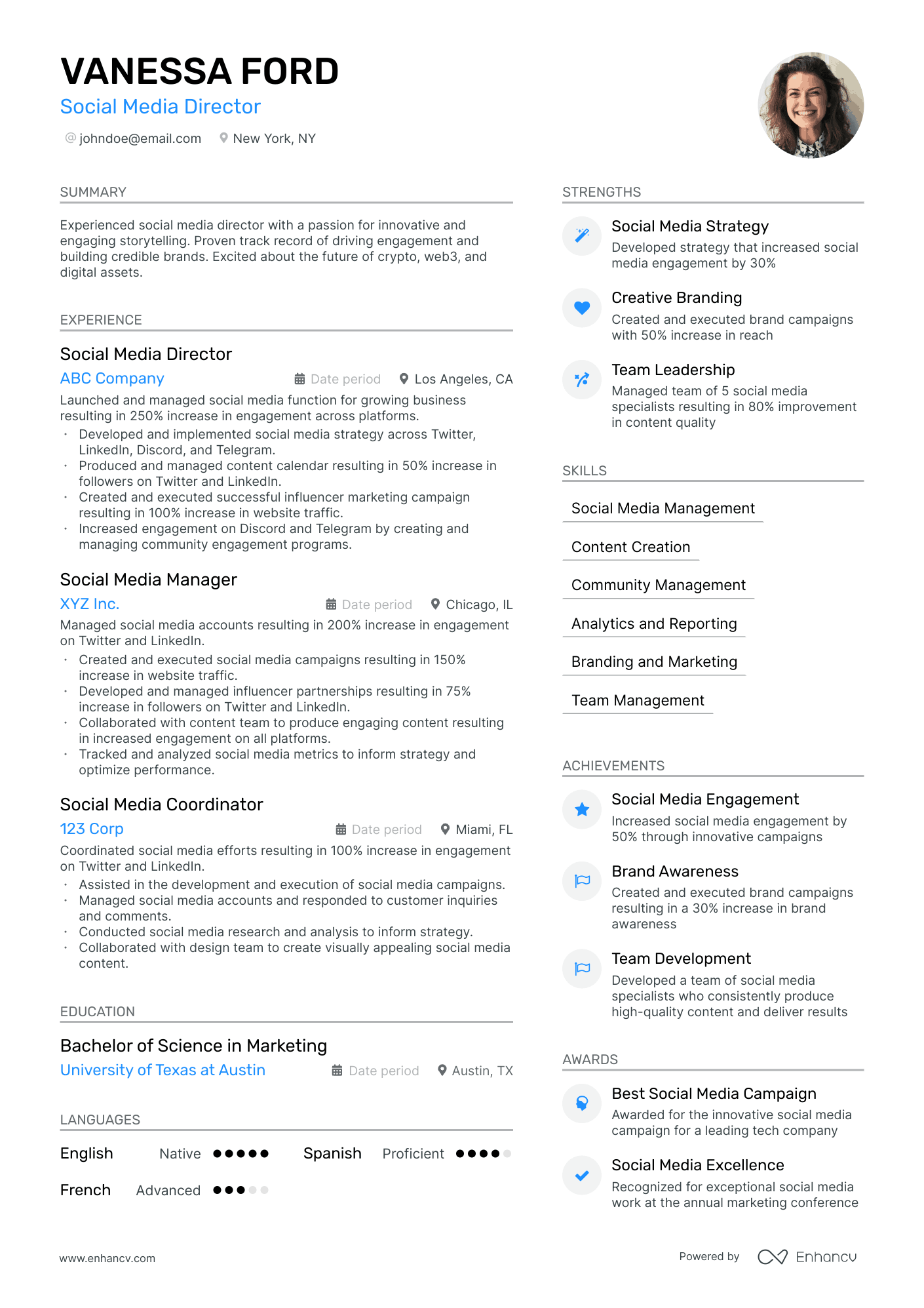 Social Media Director Resume Example
