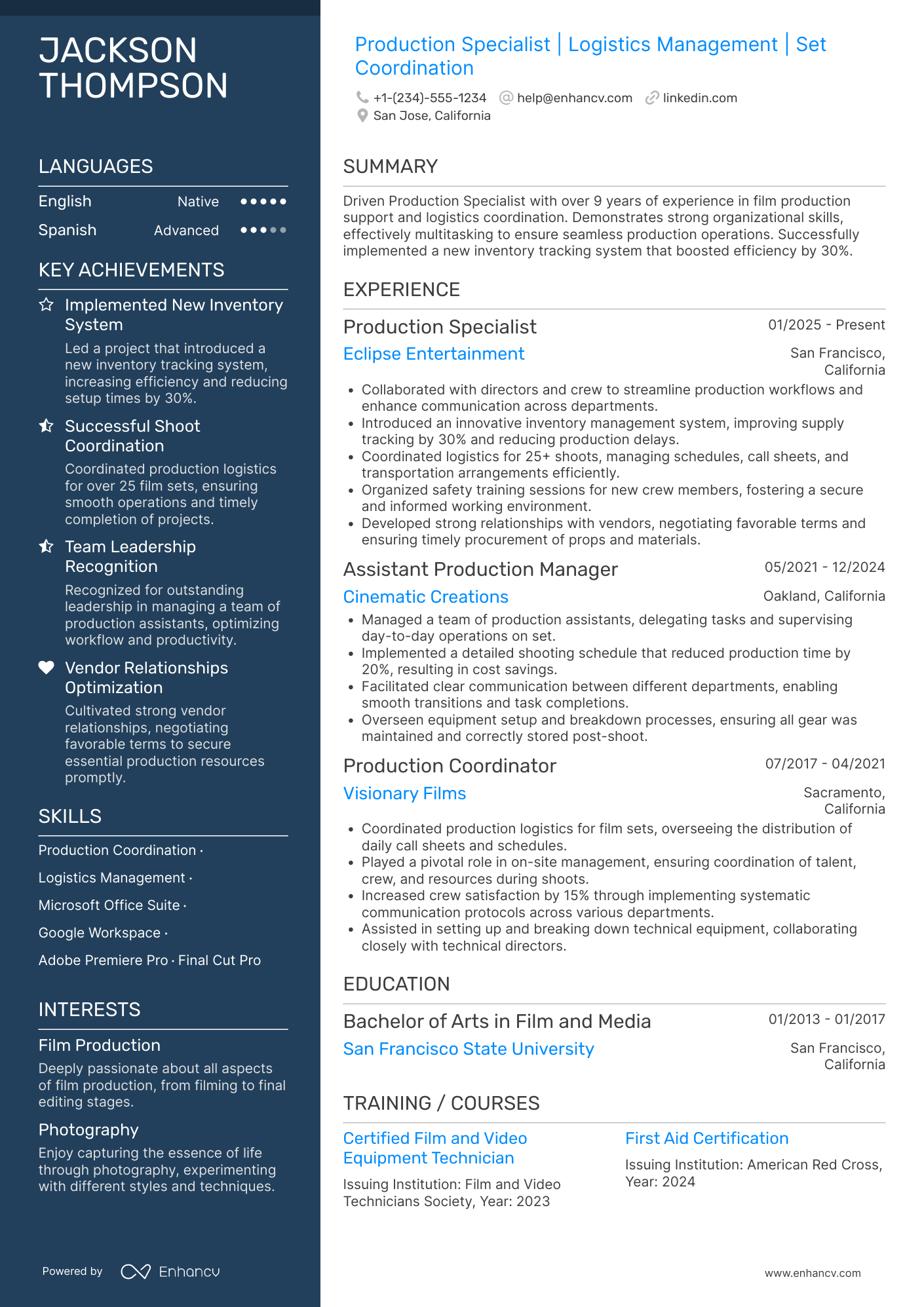Production Assistant Resume Example