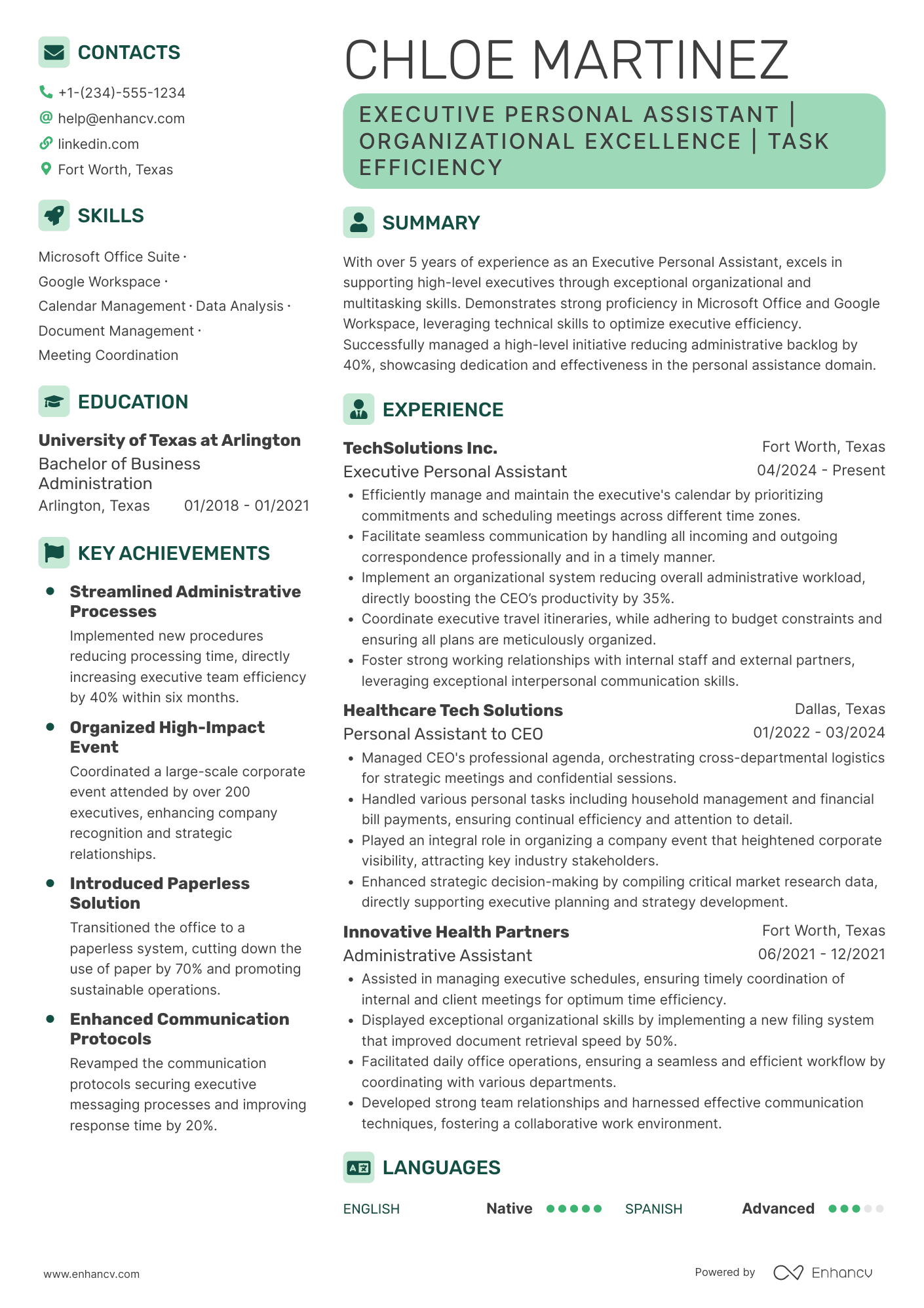 Executive Personal Assistant Resume Example