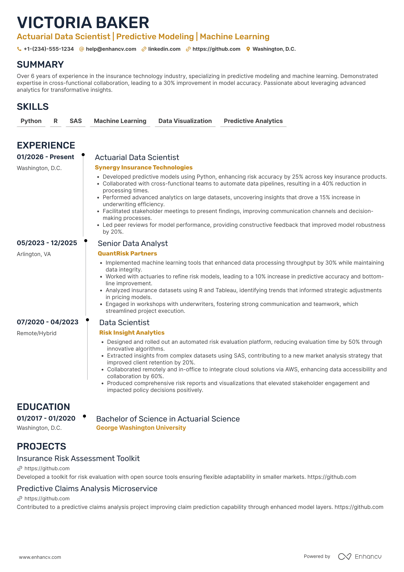 Actuarial Data Scientist Resume Example