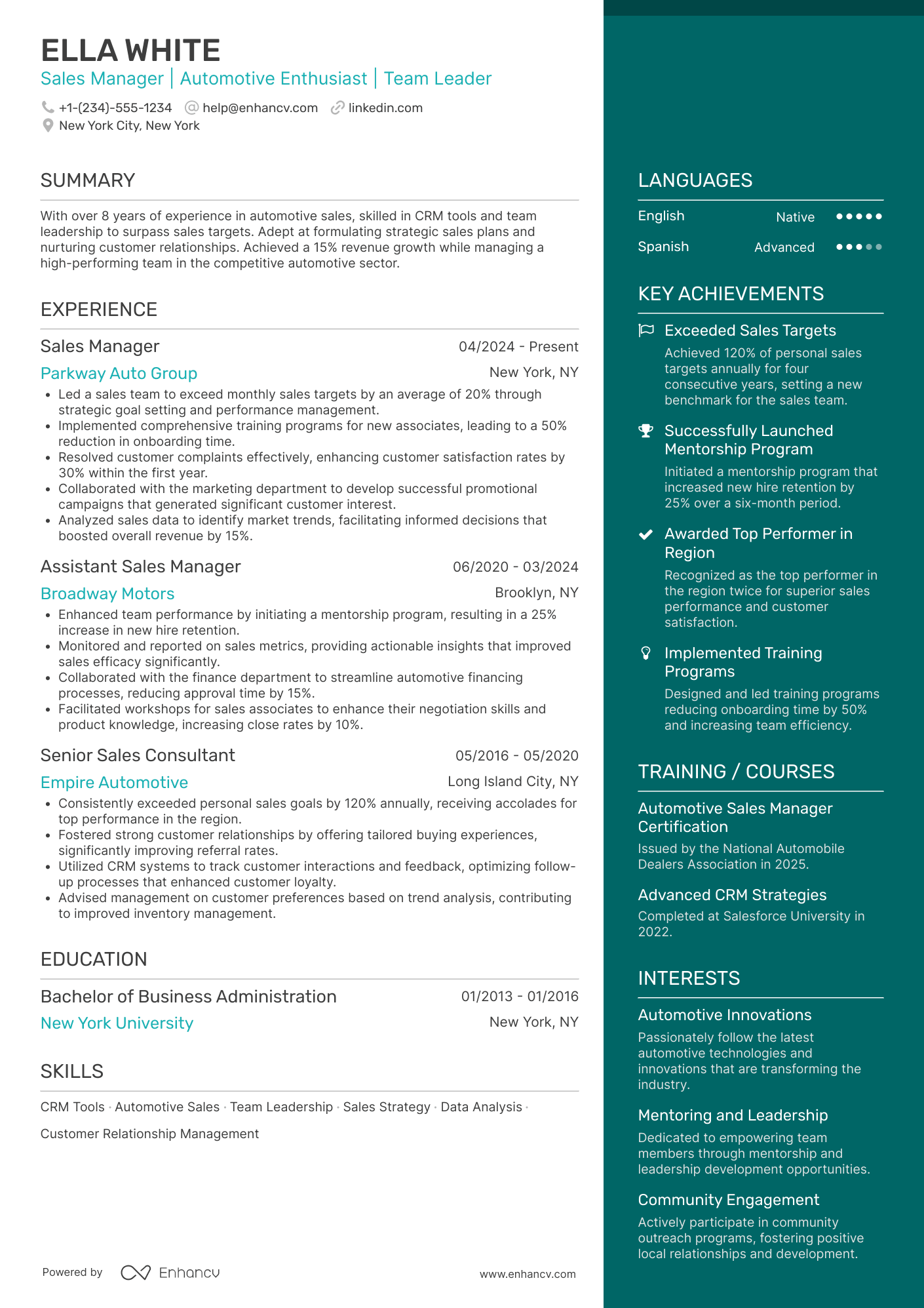 Car Salesman Manager Resume Example