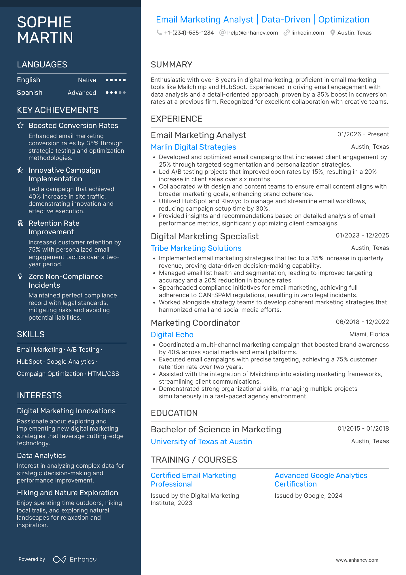 Email Marketing Analyst Resume Example