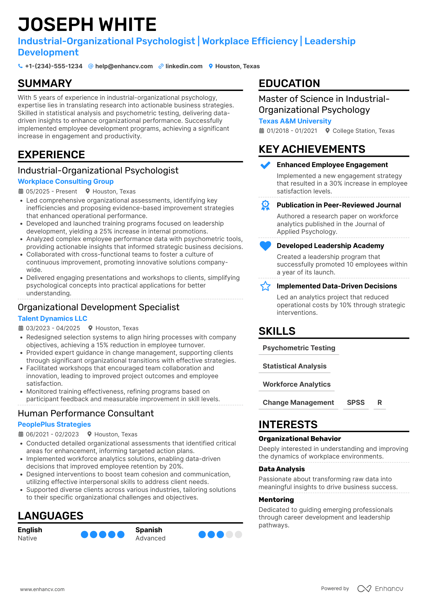 Industrial Organizational Psychologist Resume Example
