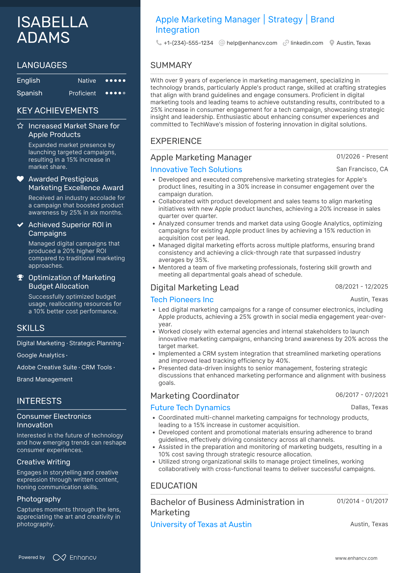 Apple Marketing Manager Resume Example