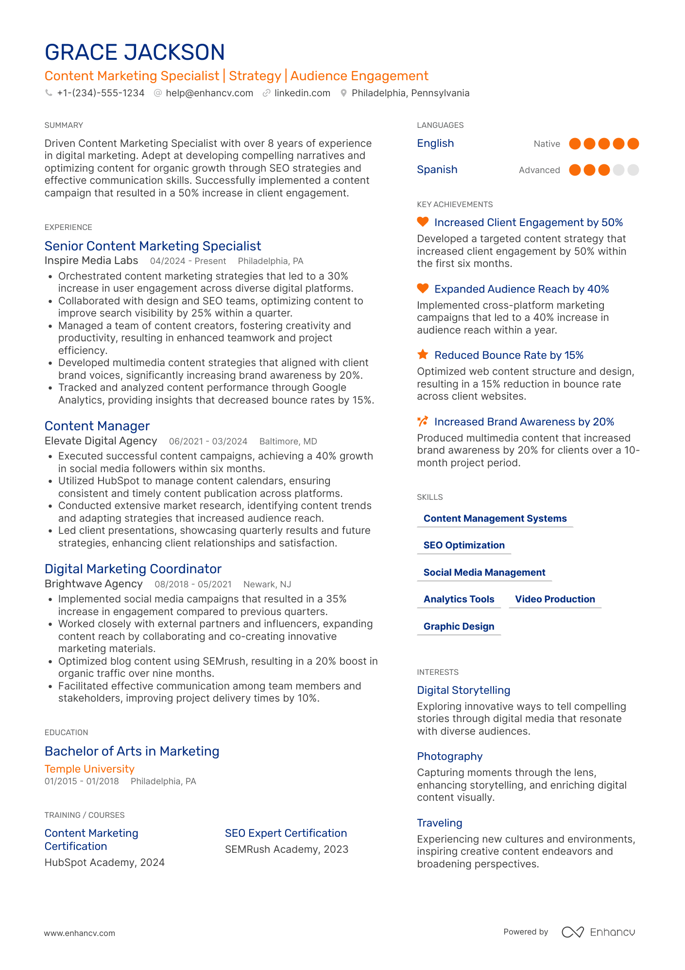 Content Marketing Producer Resume Example