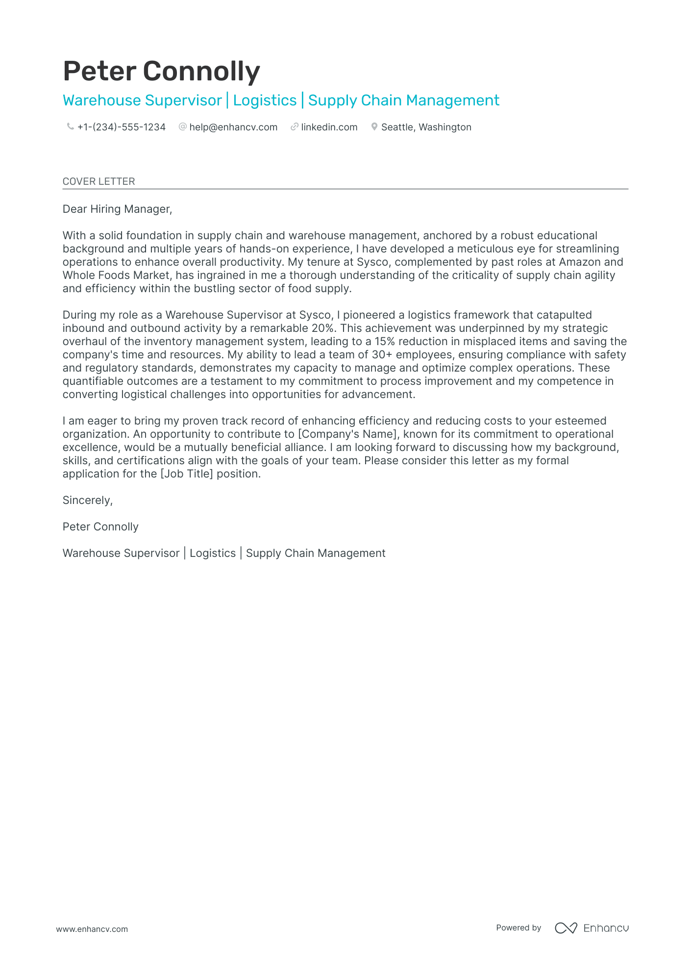 Warehouse Supervisor Resume Example