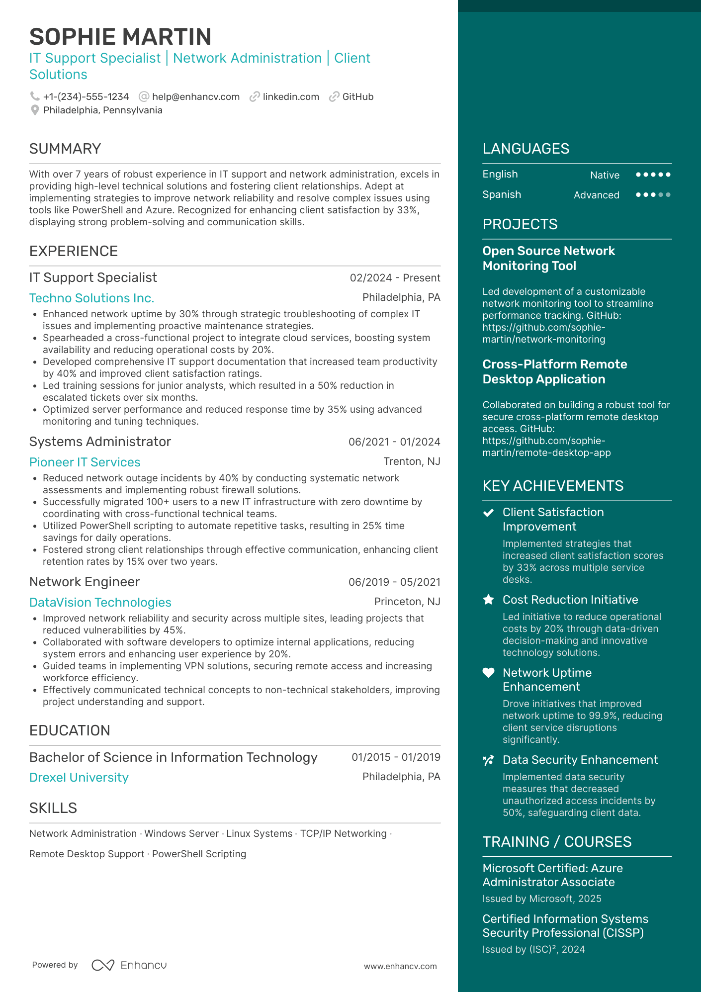 IT Support Analyst III Resume Example