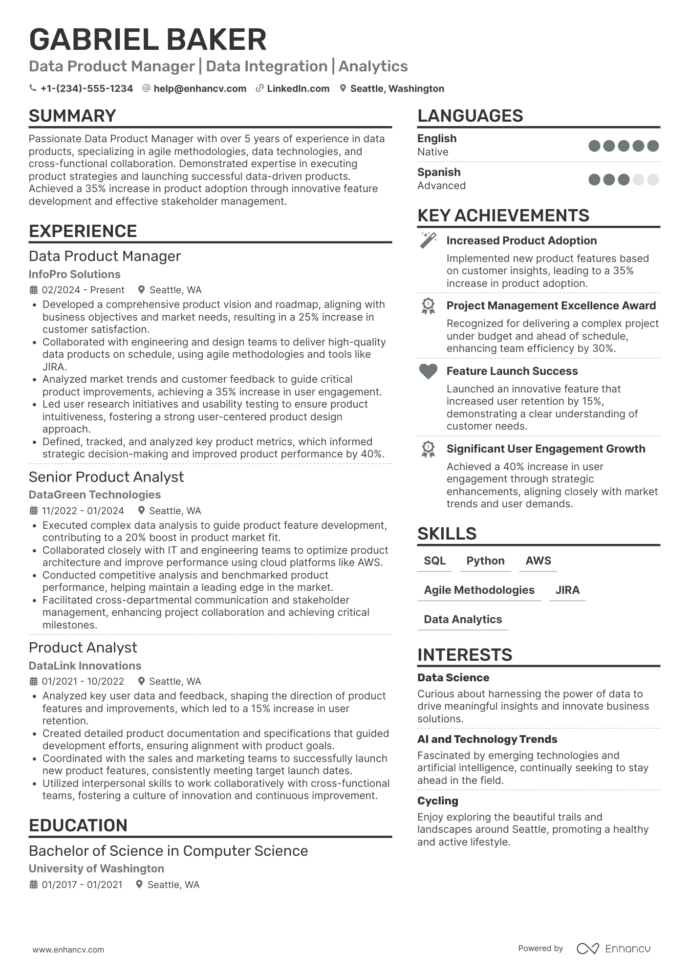 Data Product Manager Resume Example