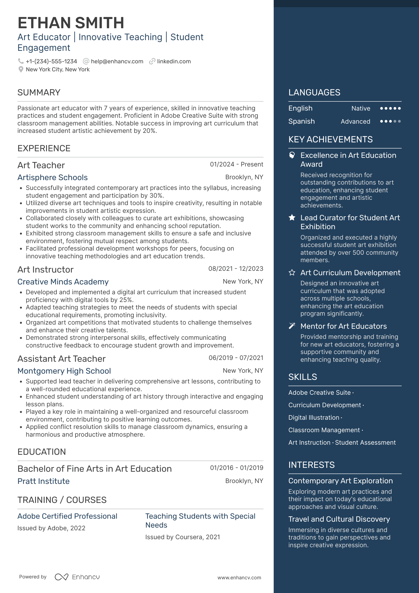 Substitute Art Teacher Resume Example