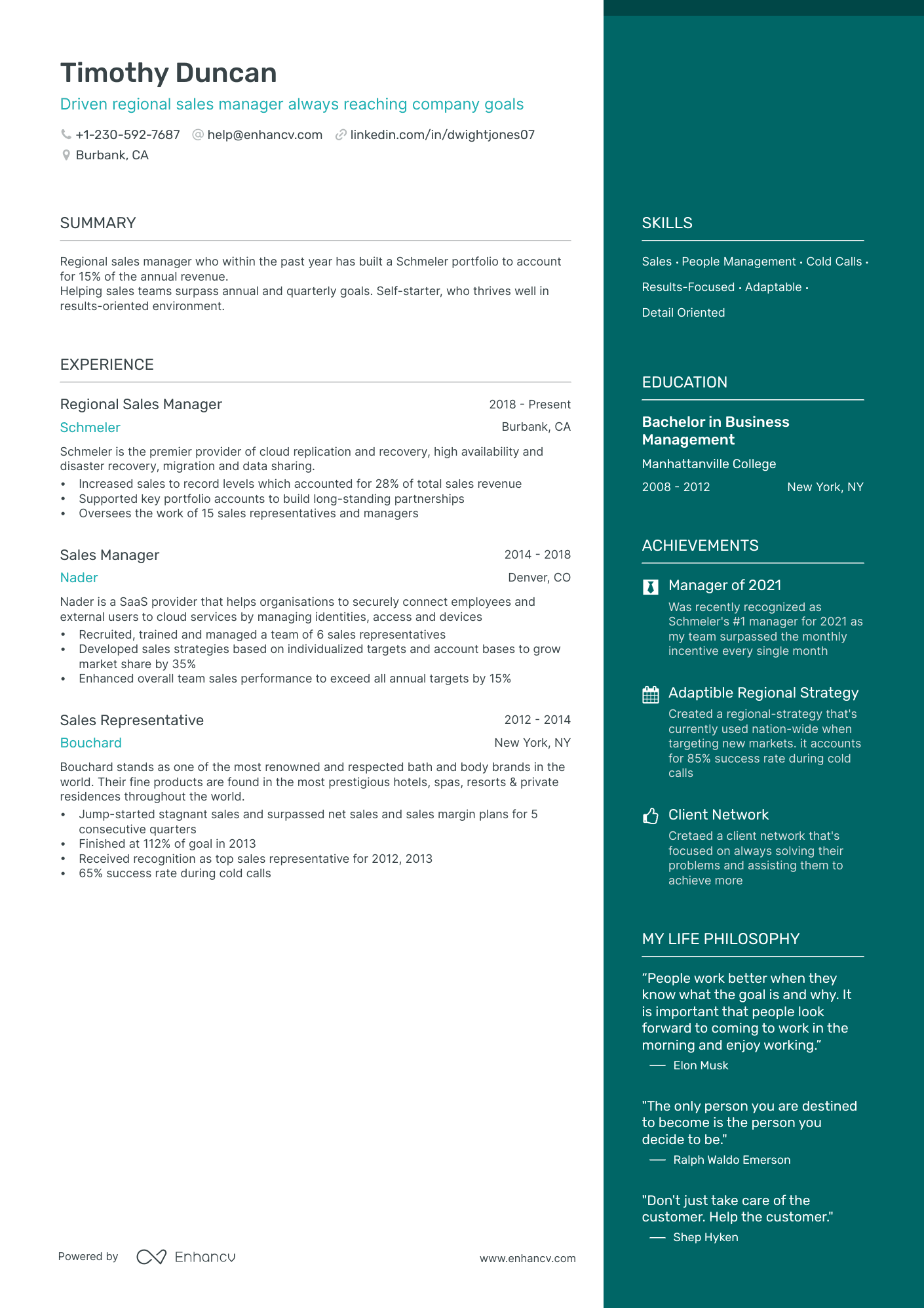 Regional Sales Manager Resume Example