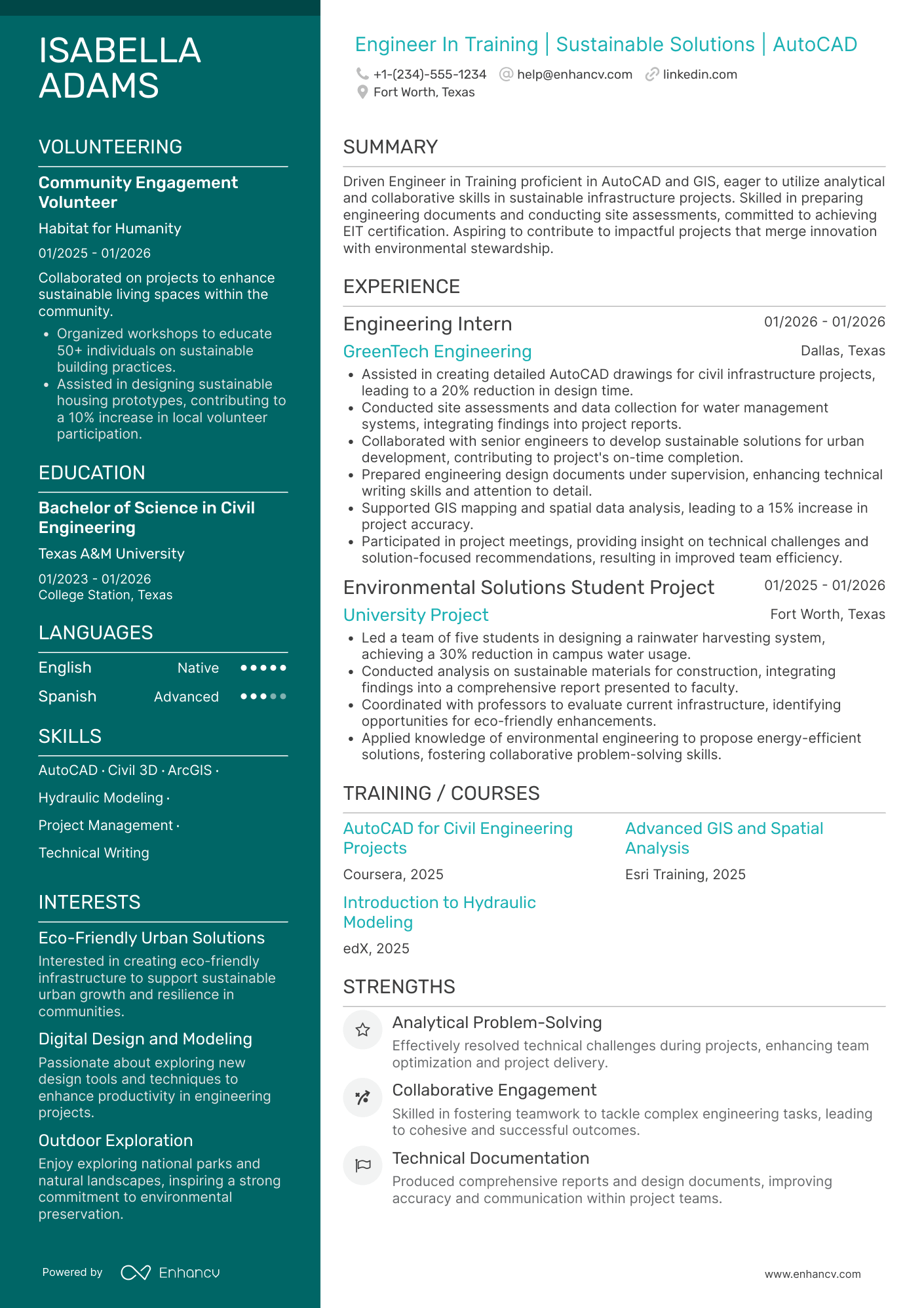 Engineer In Training Resume Example