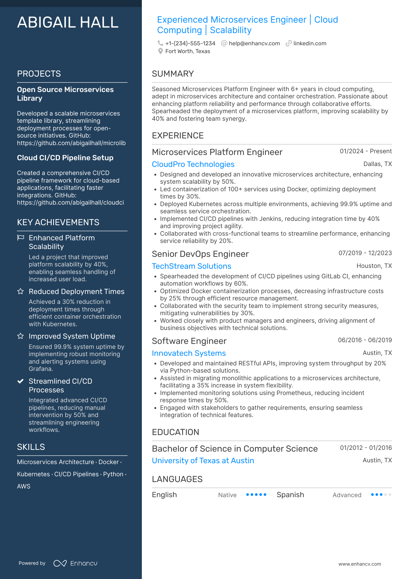 Microservices Platform Engineer Resume Example