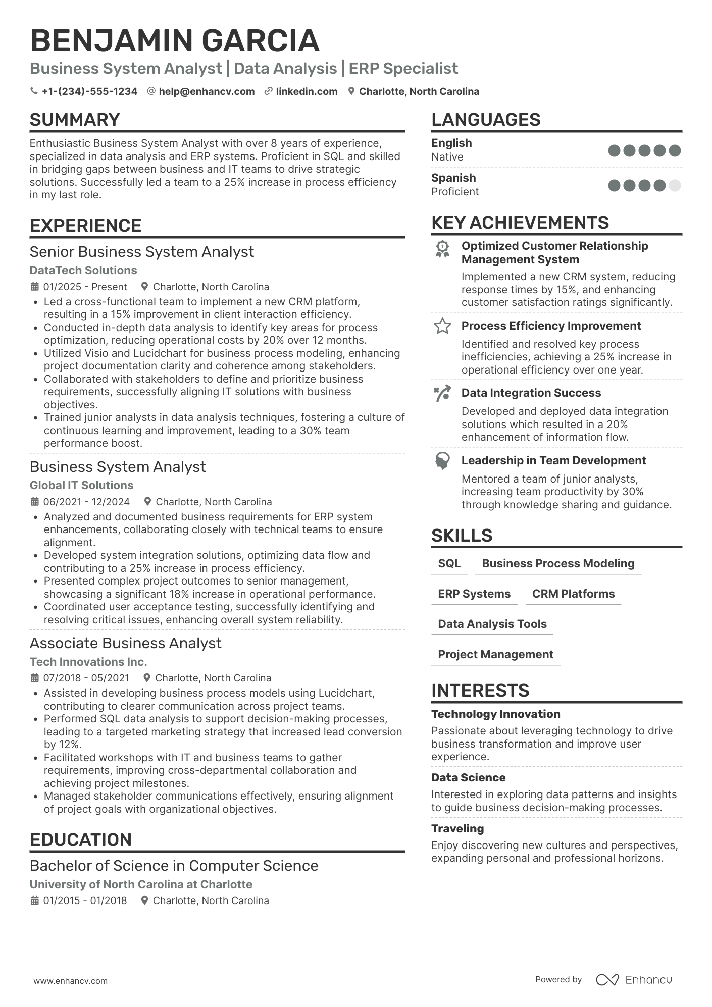 Business System Analyst Resume Example